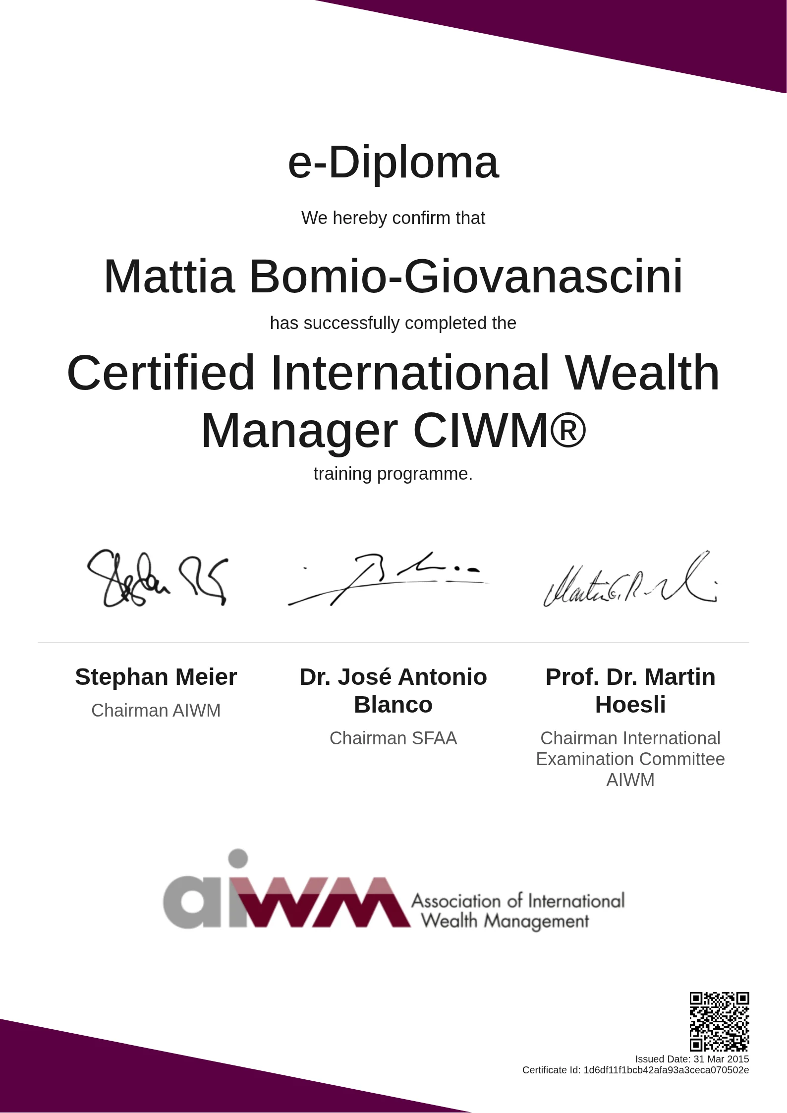 Mattia Bomio-Giovanascini | Certified International Wealth Manager CIWM®