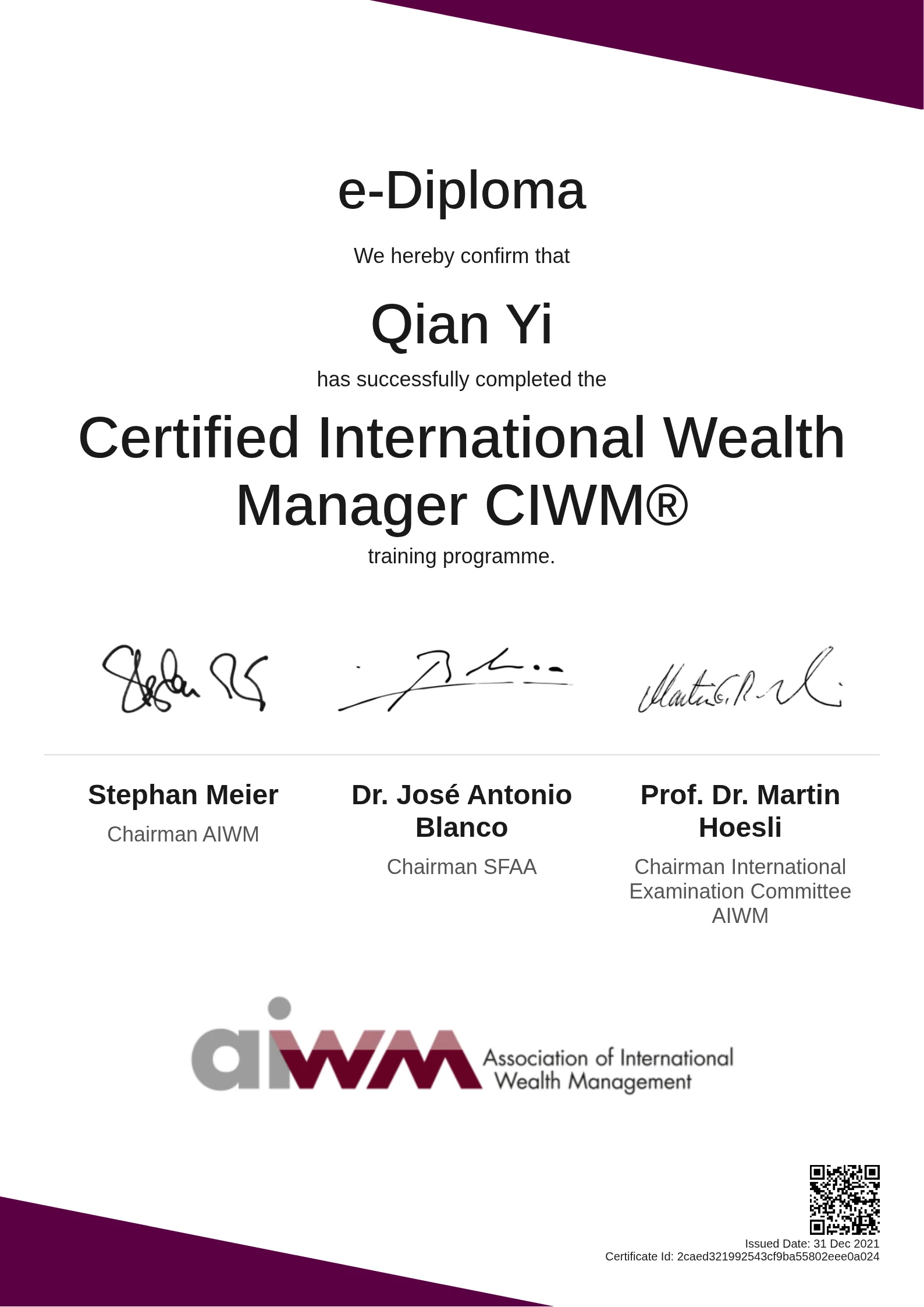 Qian Yi | Certified International Wealth Manager CIWM®