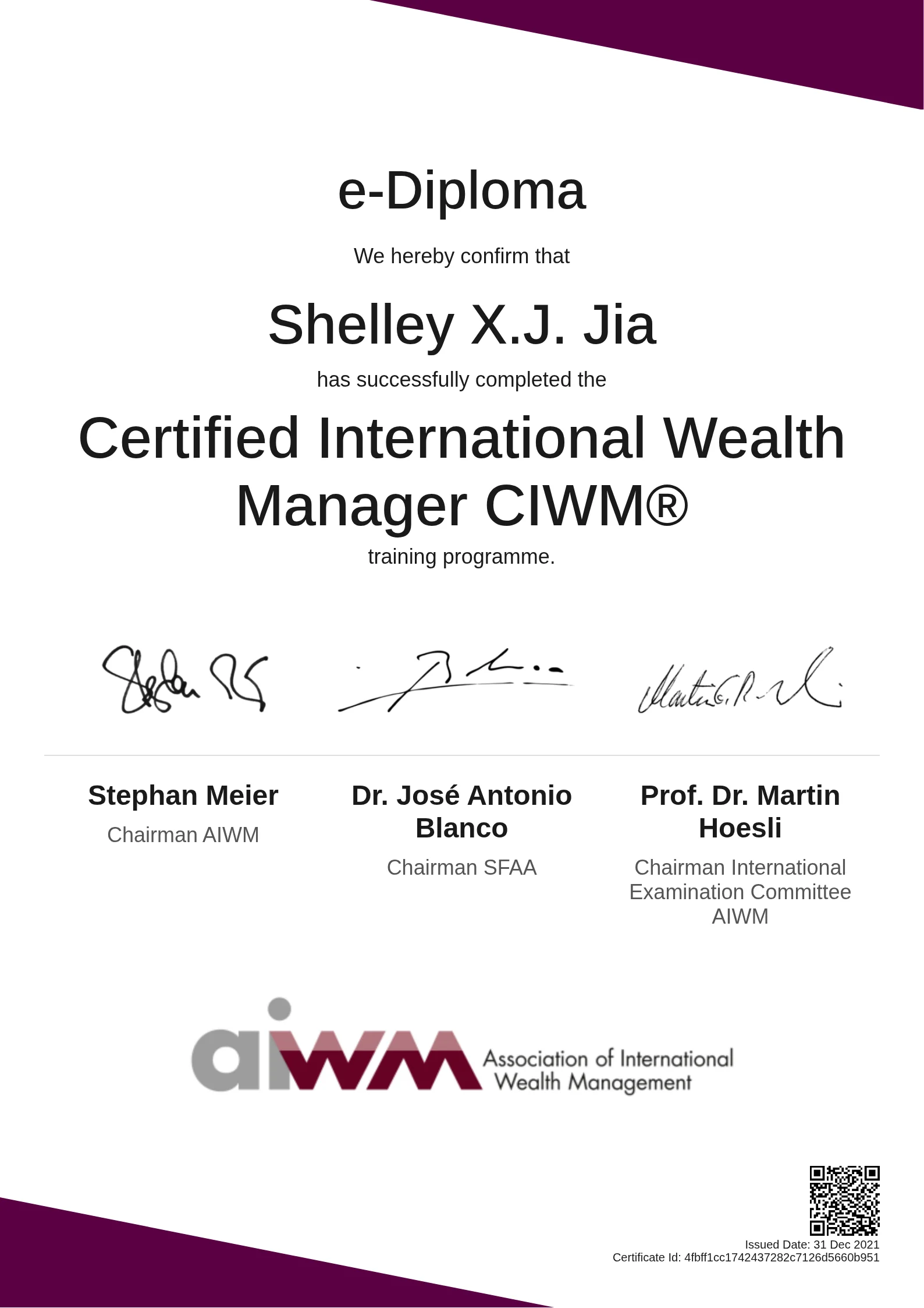 Shelley X.J. Jia | Certified International Wealth Manager CIWM®