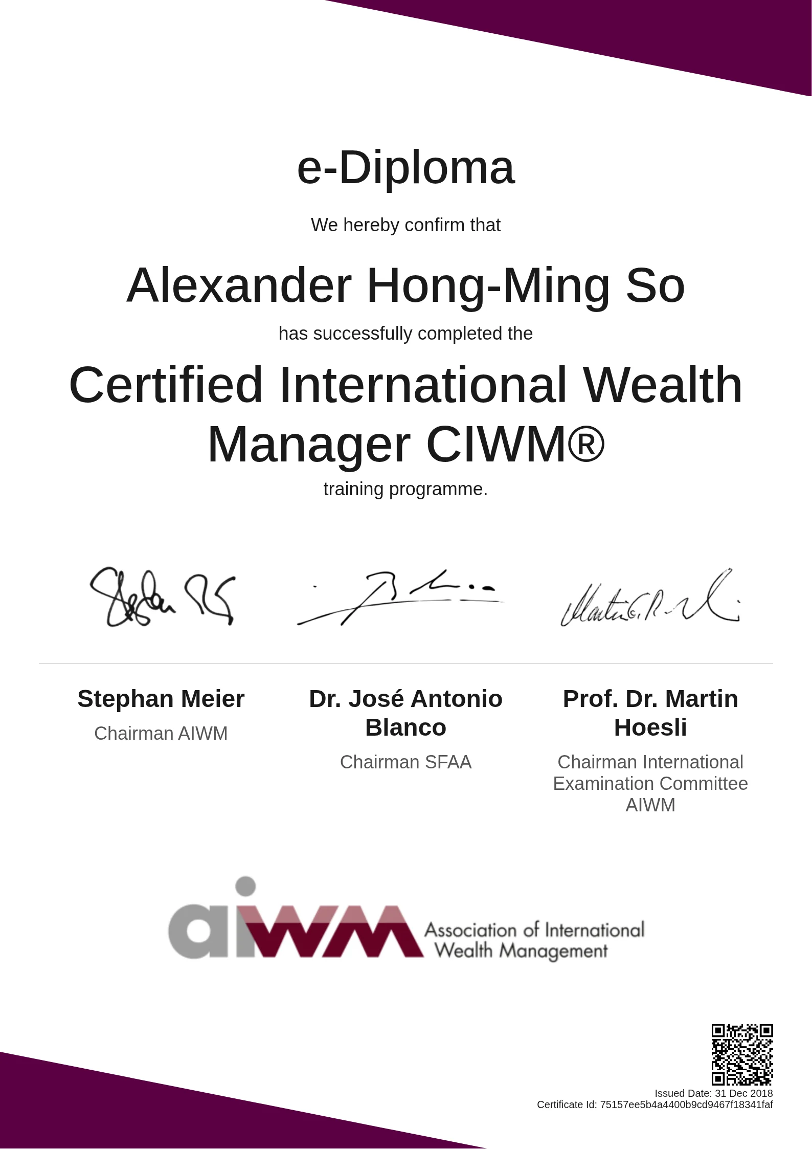 Alexander Hong-Ming So | Certified International Wealth Manager CIWM®