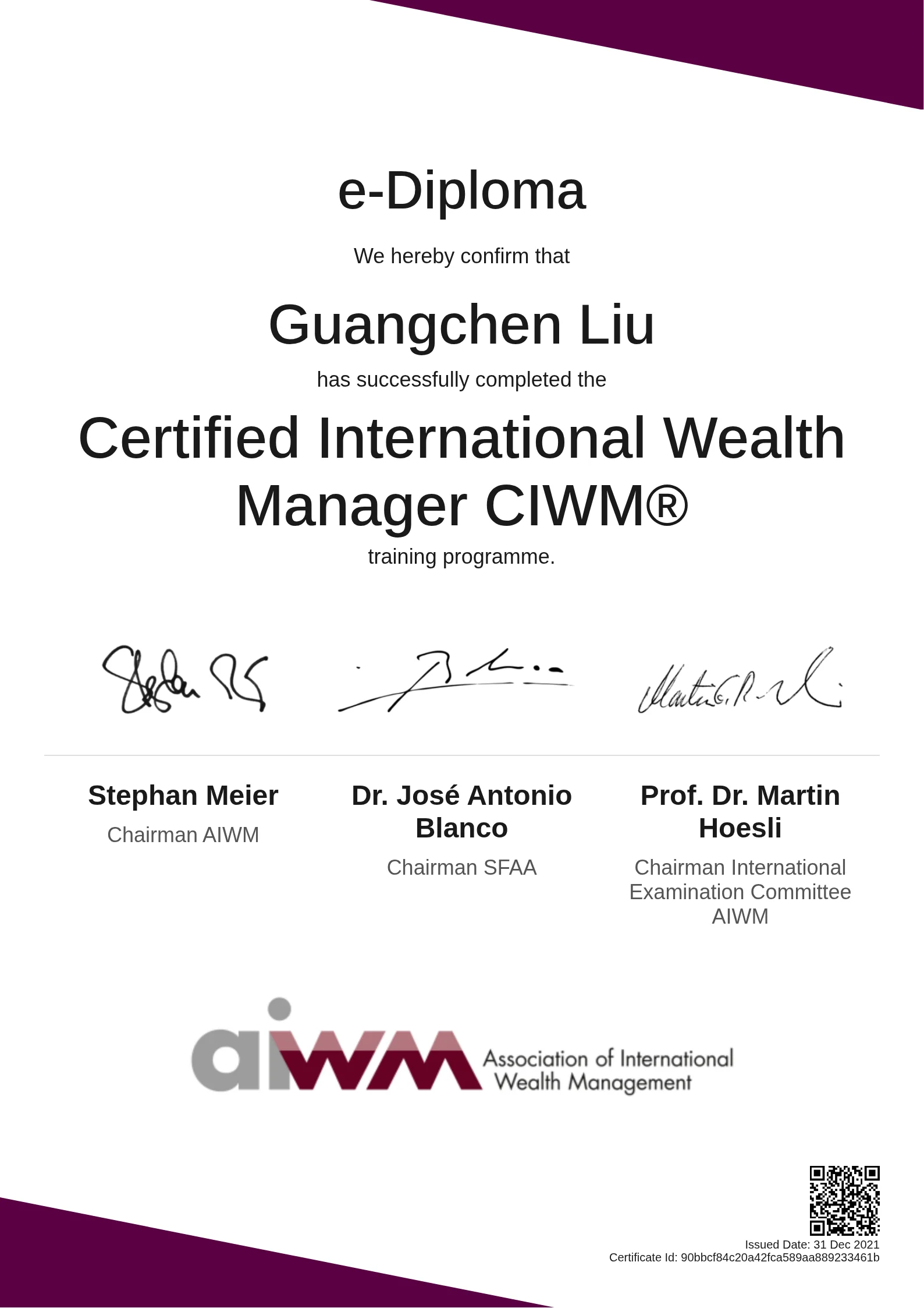 Guangchen Liu | Certified International Wealth Manager CIWM®