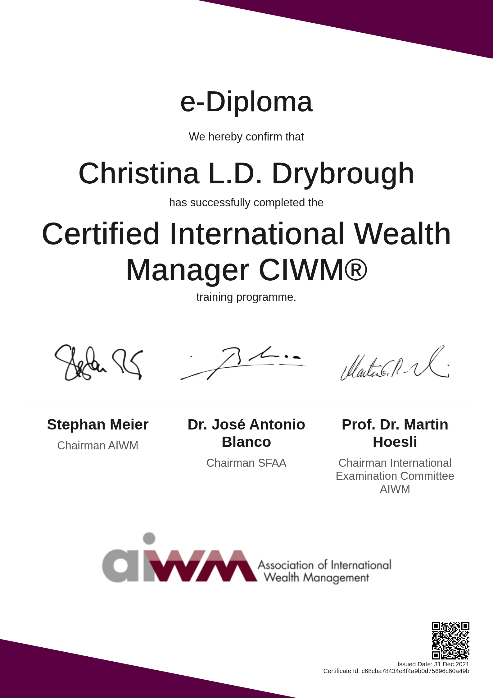 Christina L.D. Drybrough | Certified International Wealth Manager CIWM®