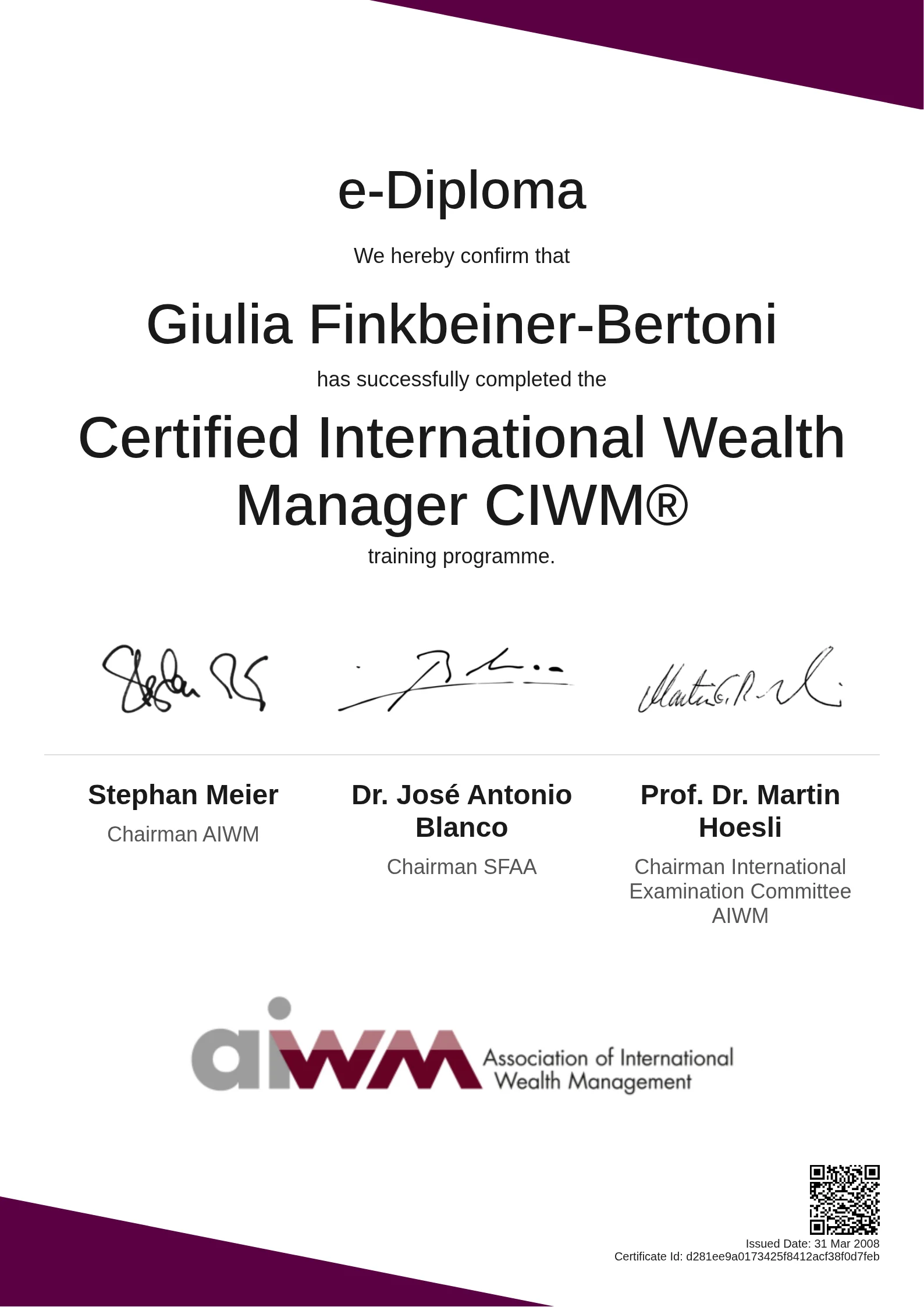 Giulia Finkbeiner-Bertoni | Certified International Wealth Manager CIWM®