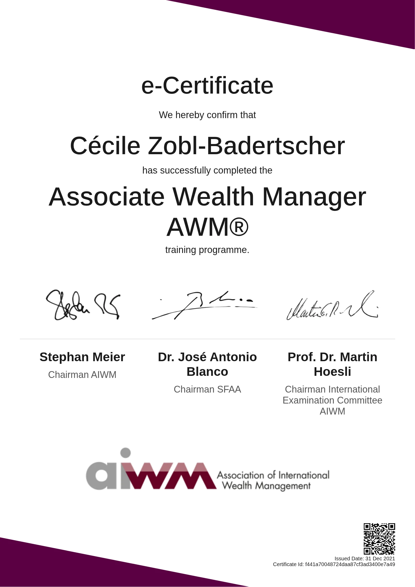 Cécile Zobl-Badertscher | Associate Wealth Manager AWM®