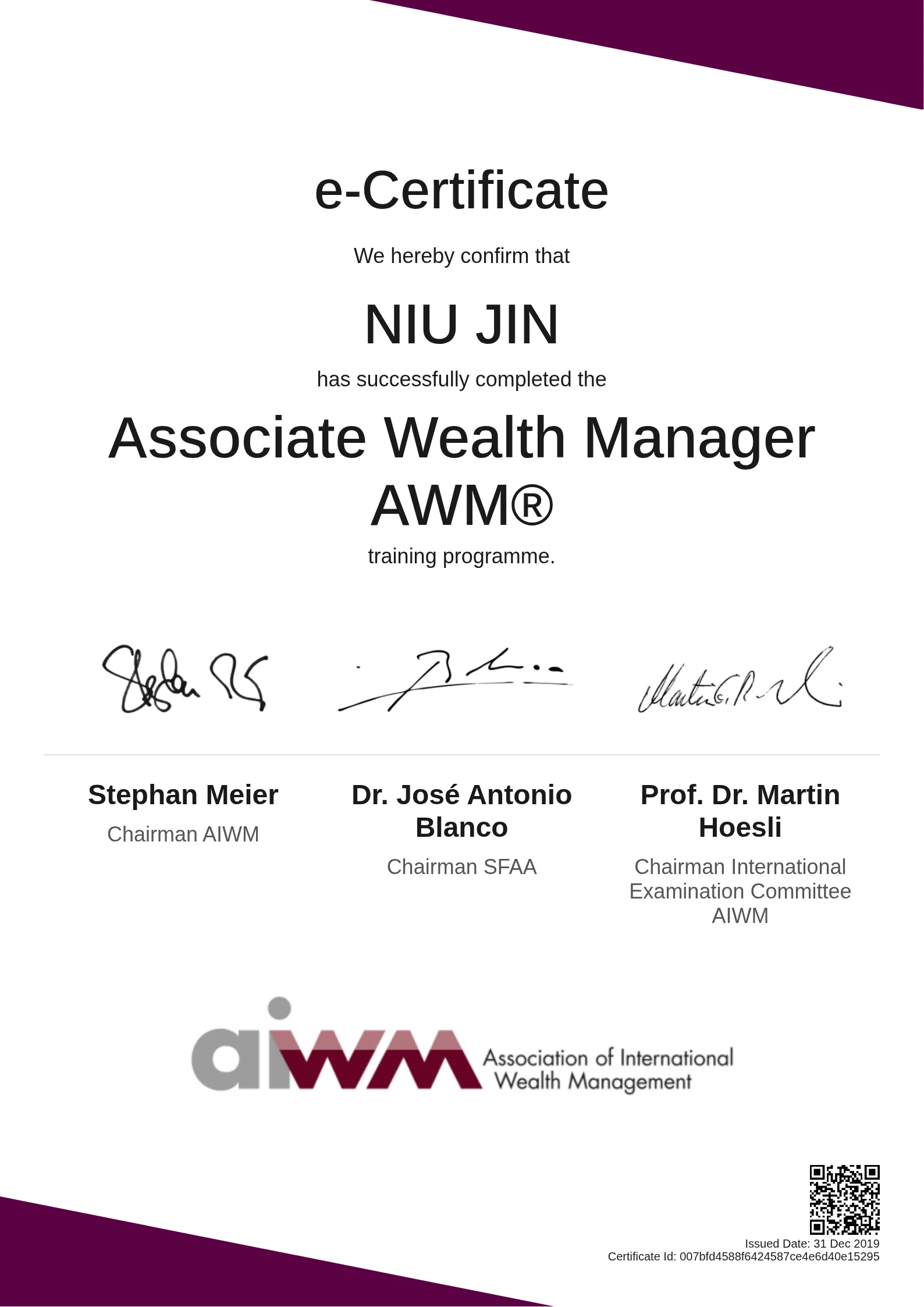  NIU JIN | Associate Wealth Manager AWM®
