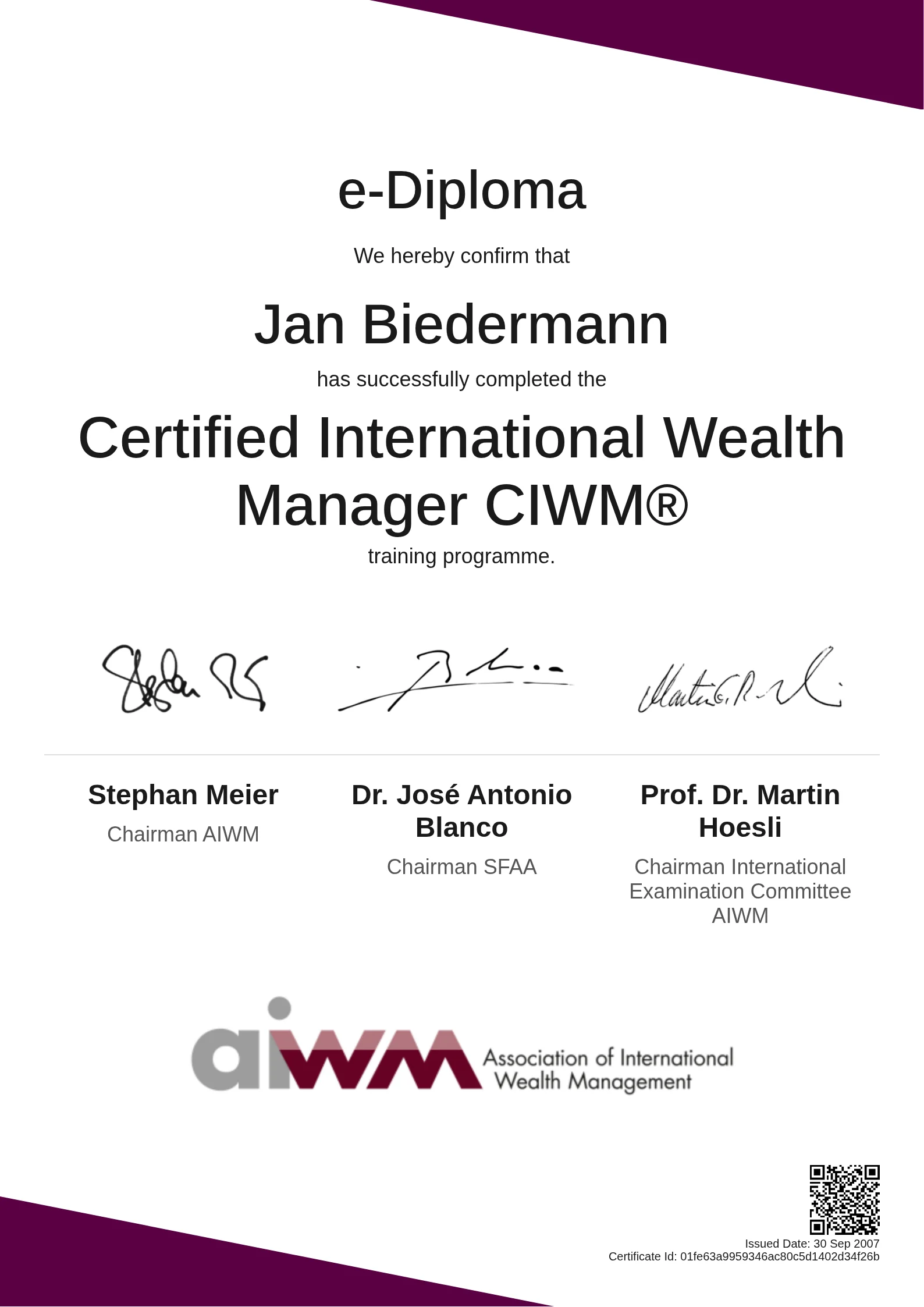  Jan Biedermann | Certified International Wealth Manager CIWM®
