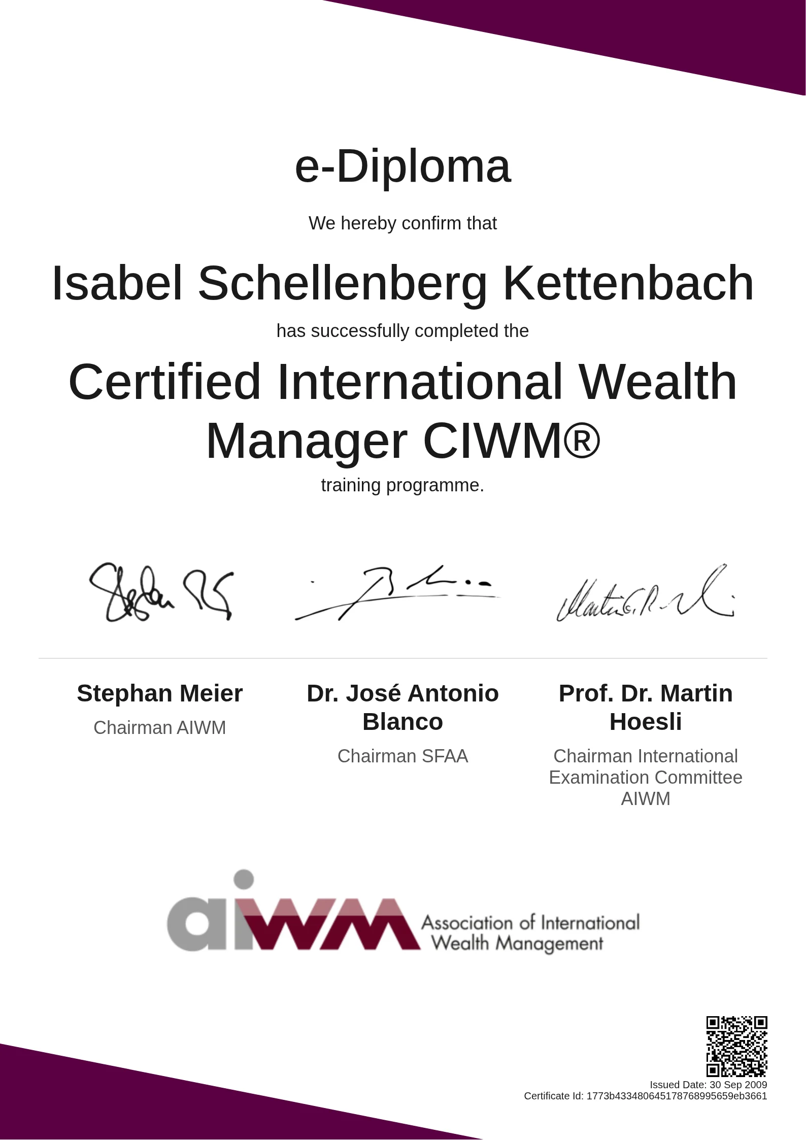  Isabel Schellenberg Kettenbach | Certified International Wealth Manager CIWM®