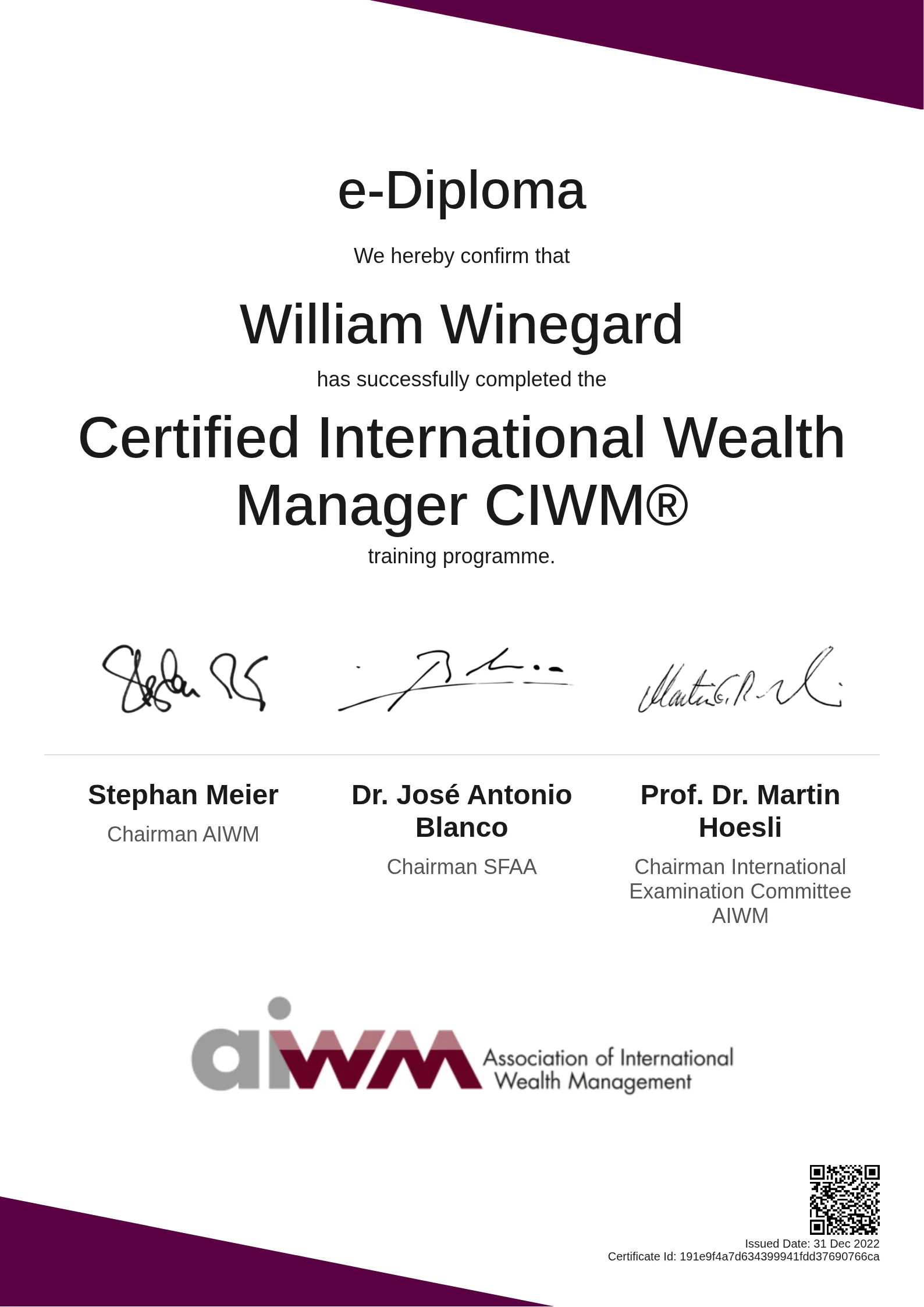  William Winegard | Certified International Wealth Manager CIWM®
