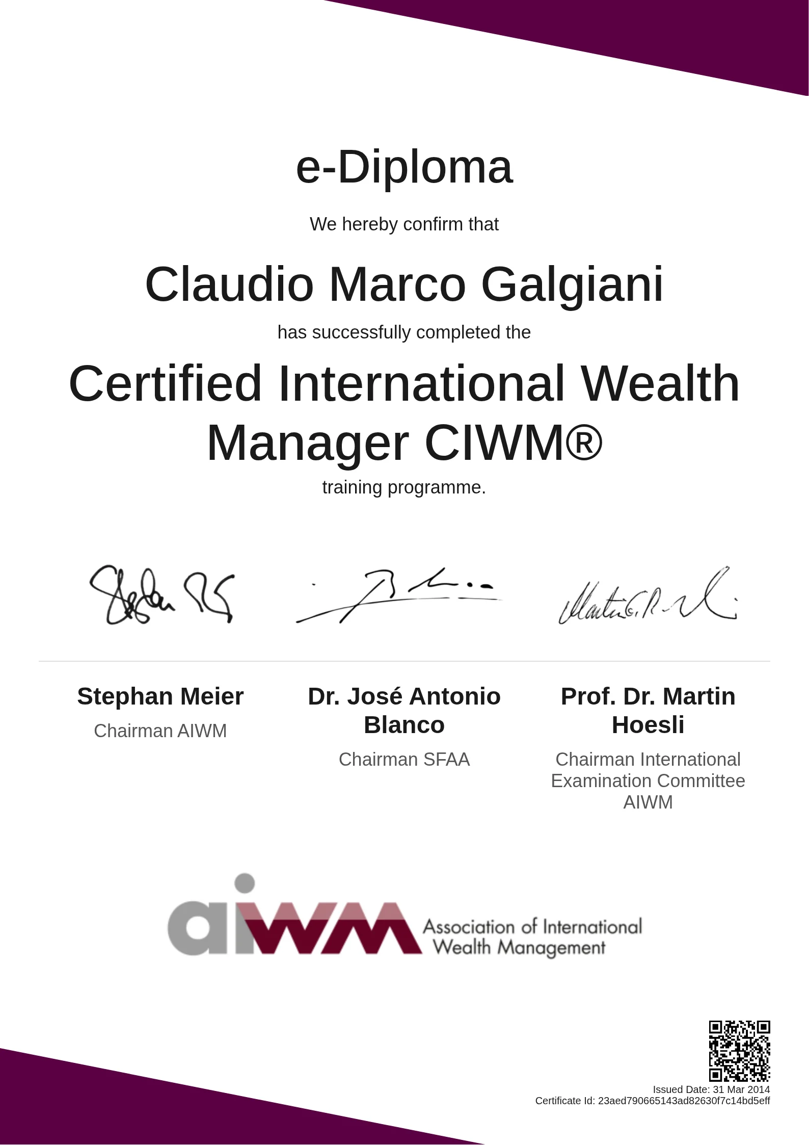  Claudio Marco Galgiani | Certified International Wealth Manager CIWM®