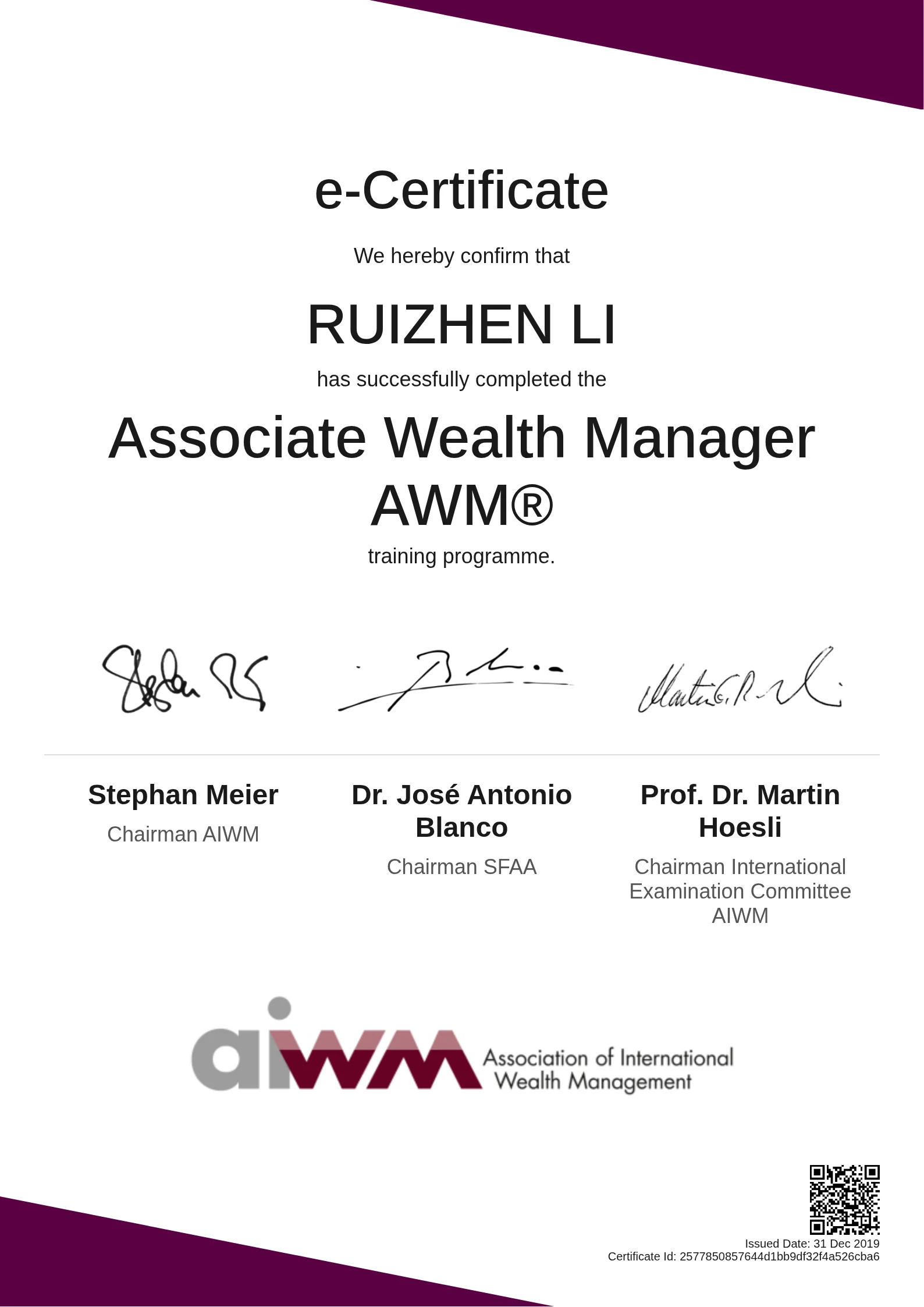  RUIZHEN LI | Associate Wealth Manager AWM®