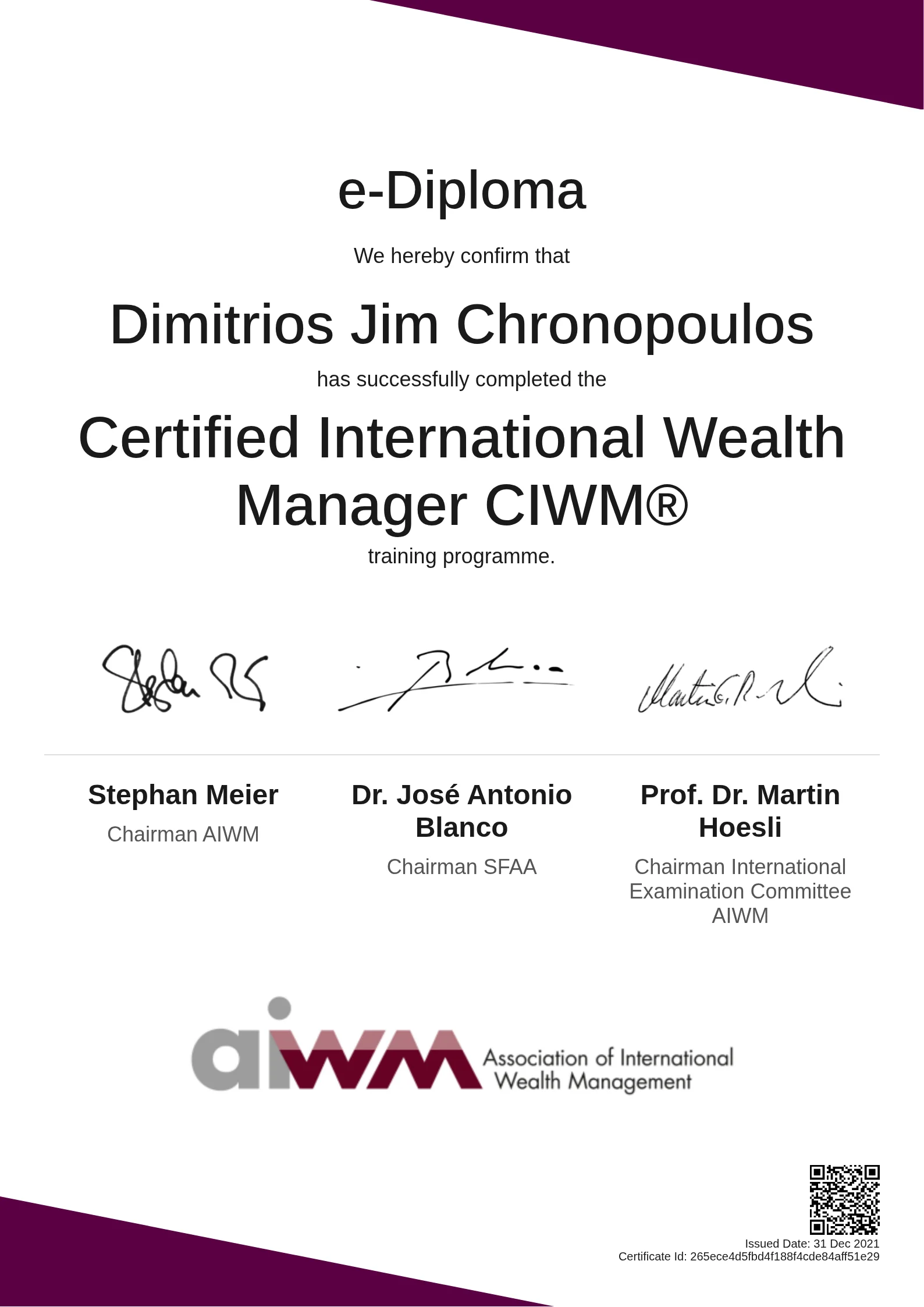  Dimitrios Jim Chronopoulos | Certified International Wealth Manager CIWM®