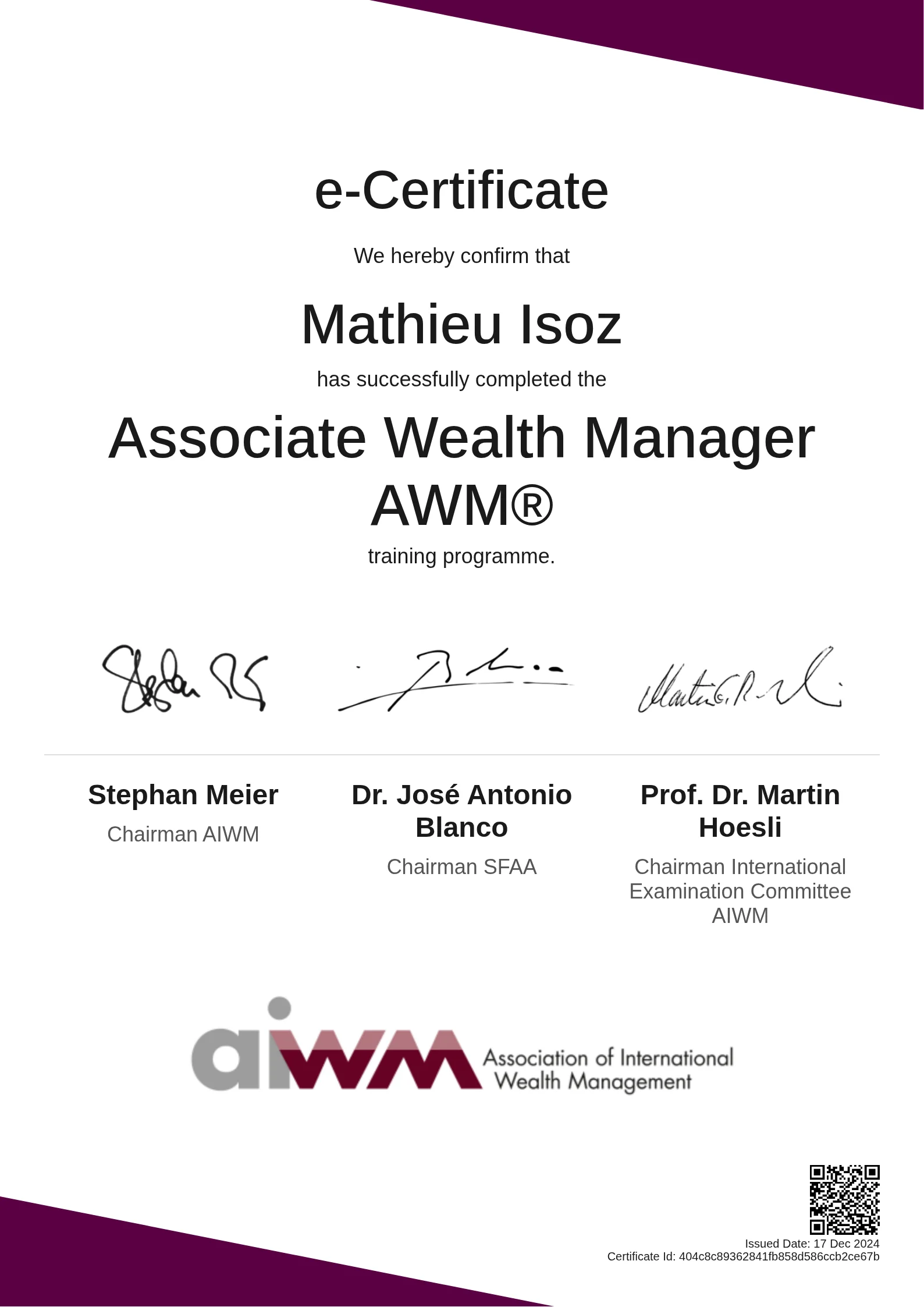  Mathieu Isoz | Associate Wealth Manager AWM®