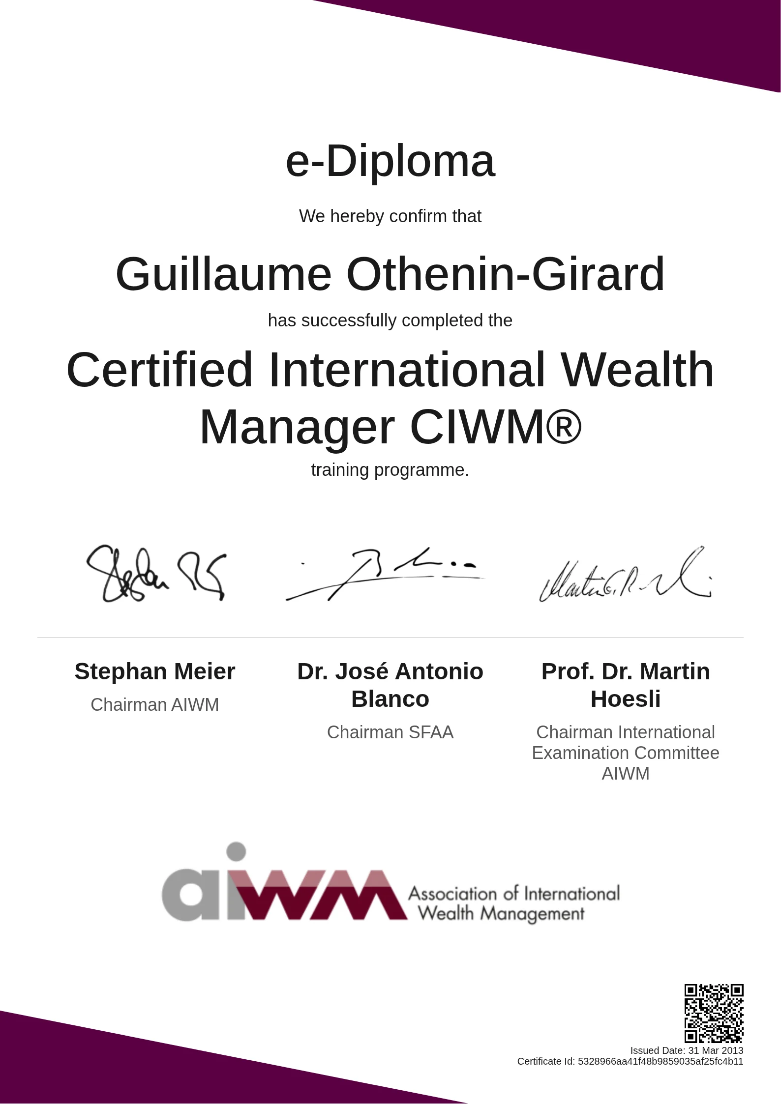  Guillaume Othenin-Girard | Certified International Wealth Manager CIWM®