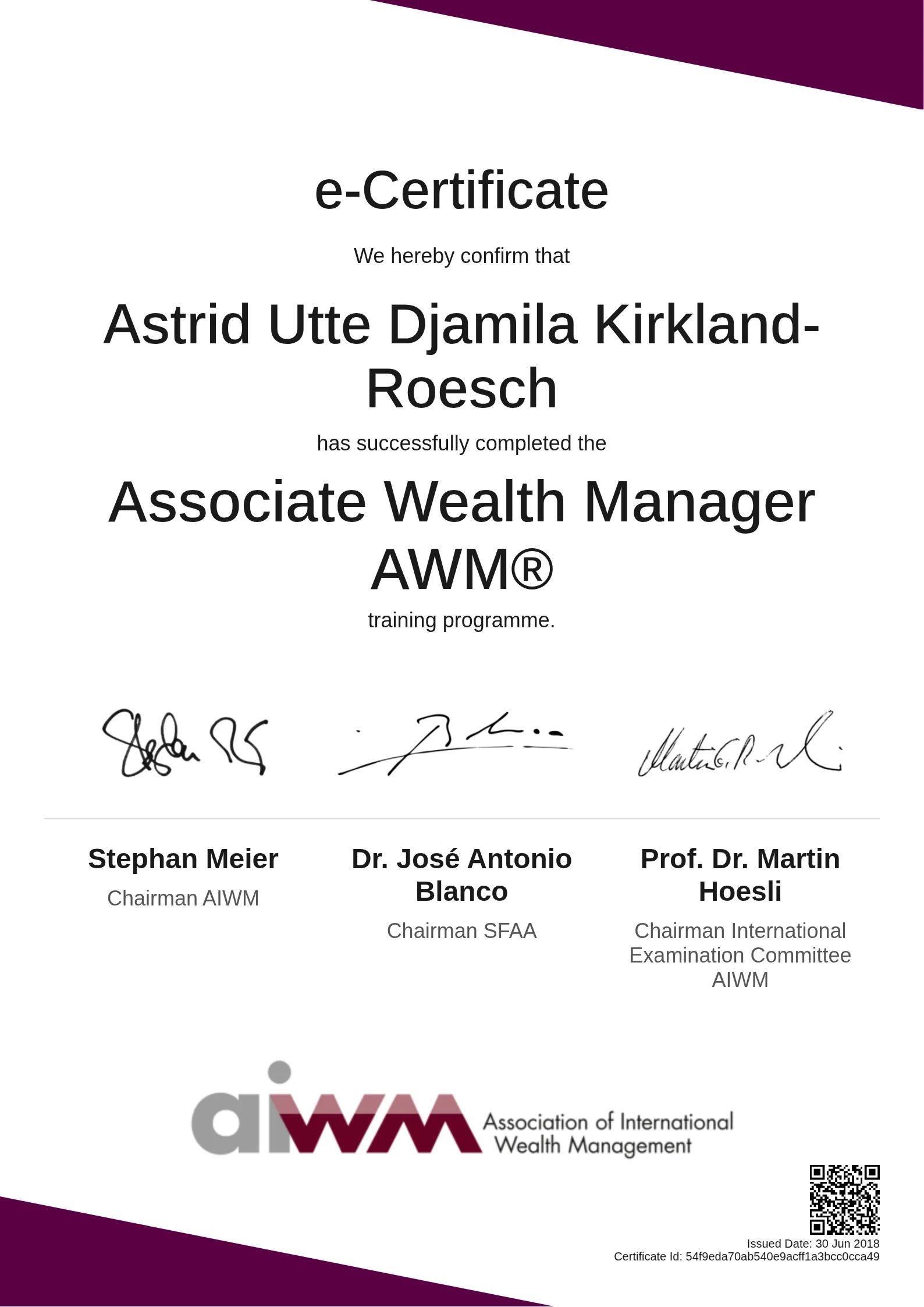  Astrid Utte Djamila Kirkland-Roesch | Associate Wealth Manager AWM®