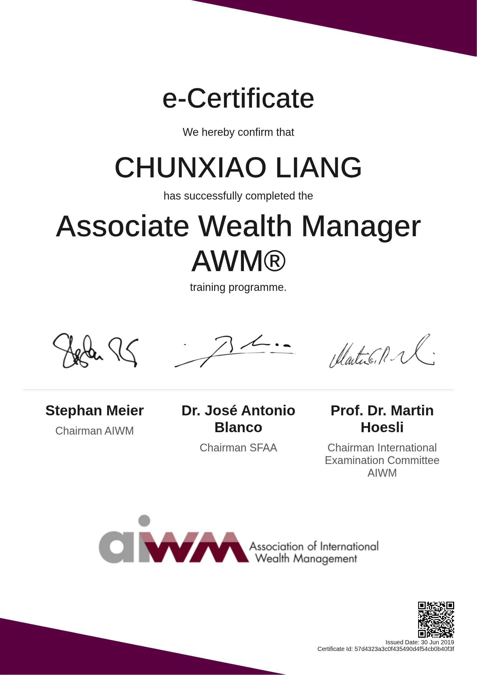  CHUNXIAO LIANG | Associate Wealth Manager AWM®