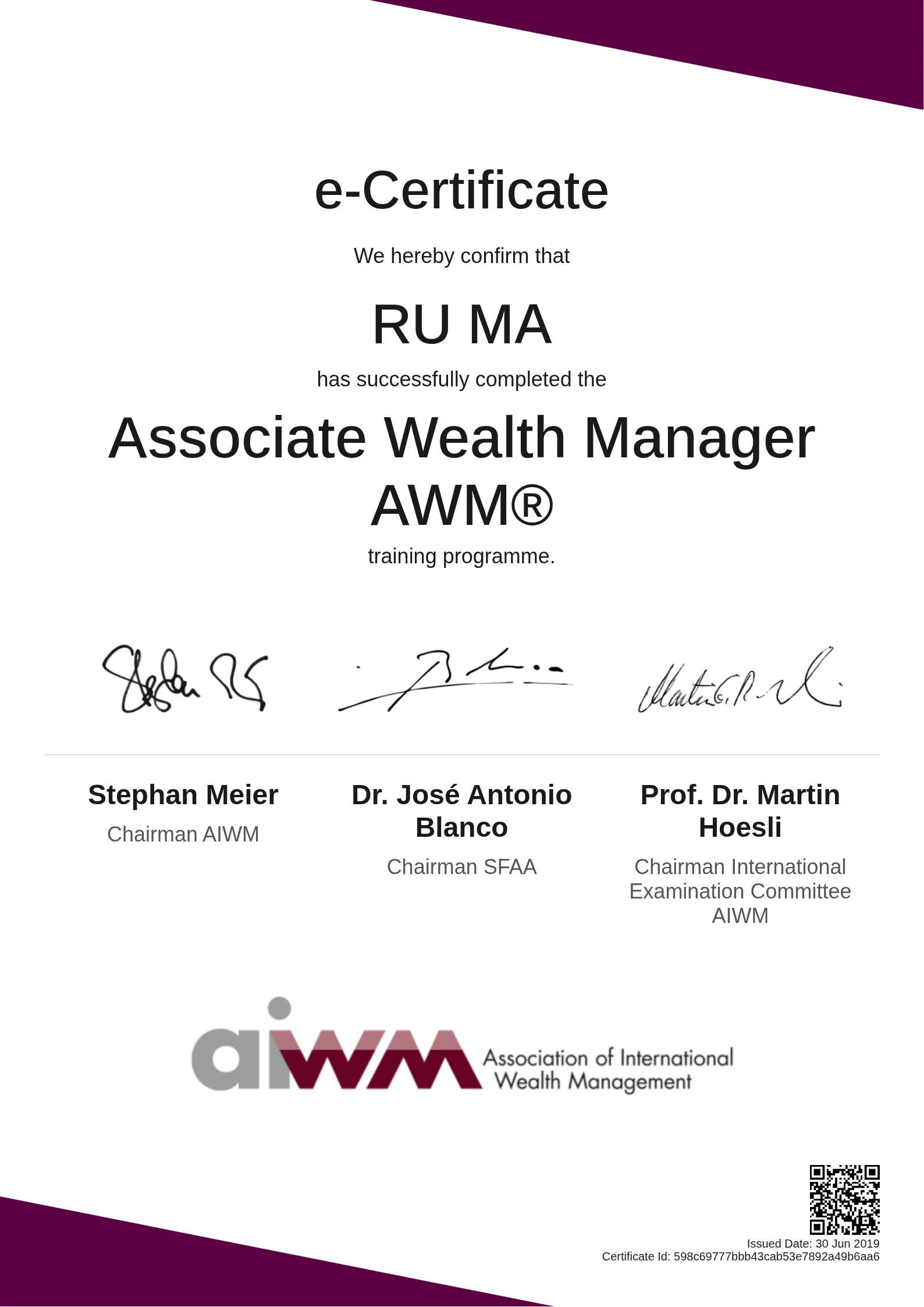  RU MA | Associate Wealth Manager AWM®