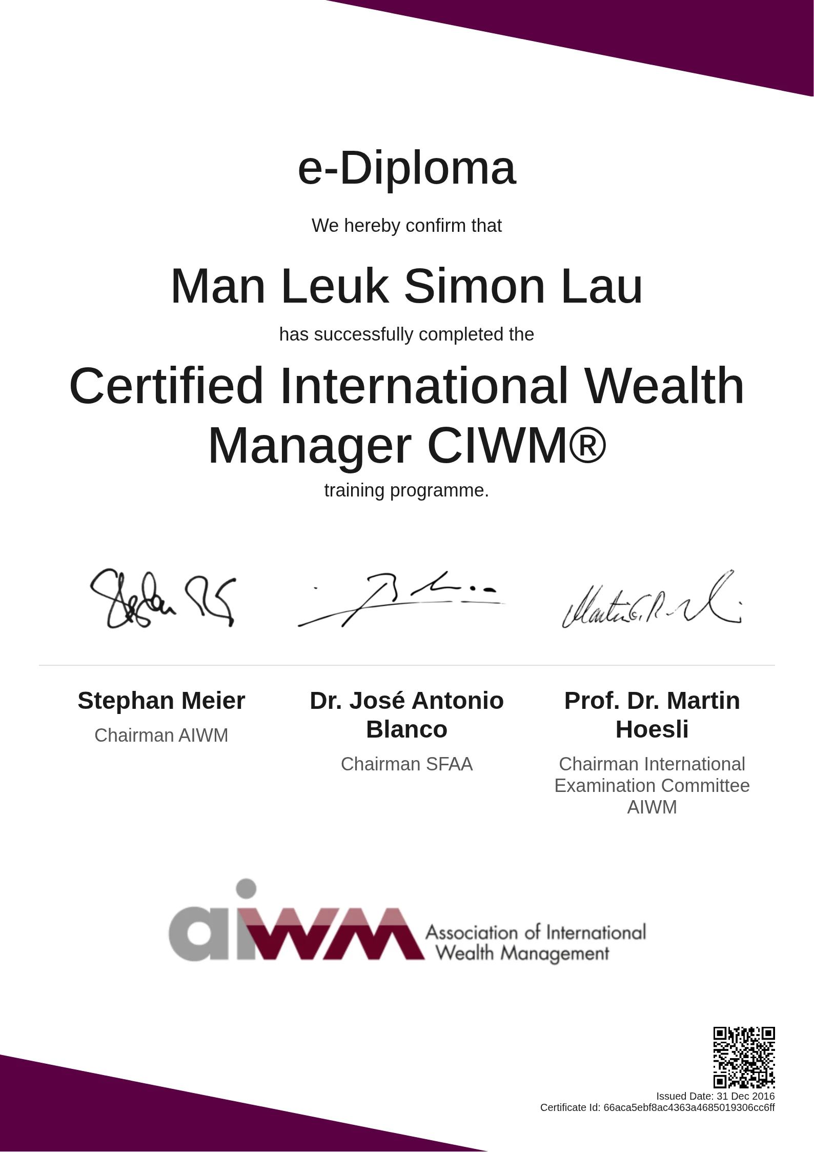  Man Leuk Simon Lau | Certified International Wealth Manager CIWM®