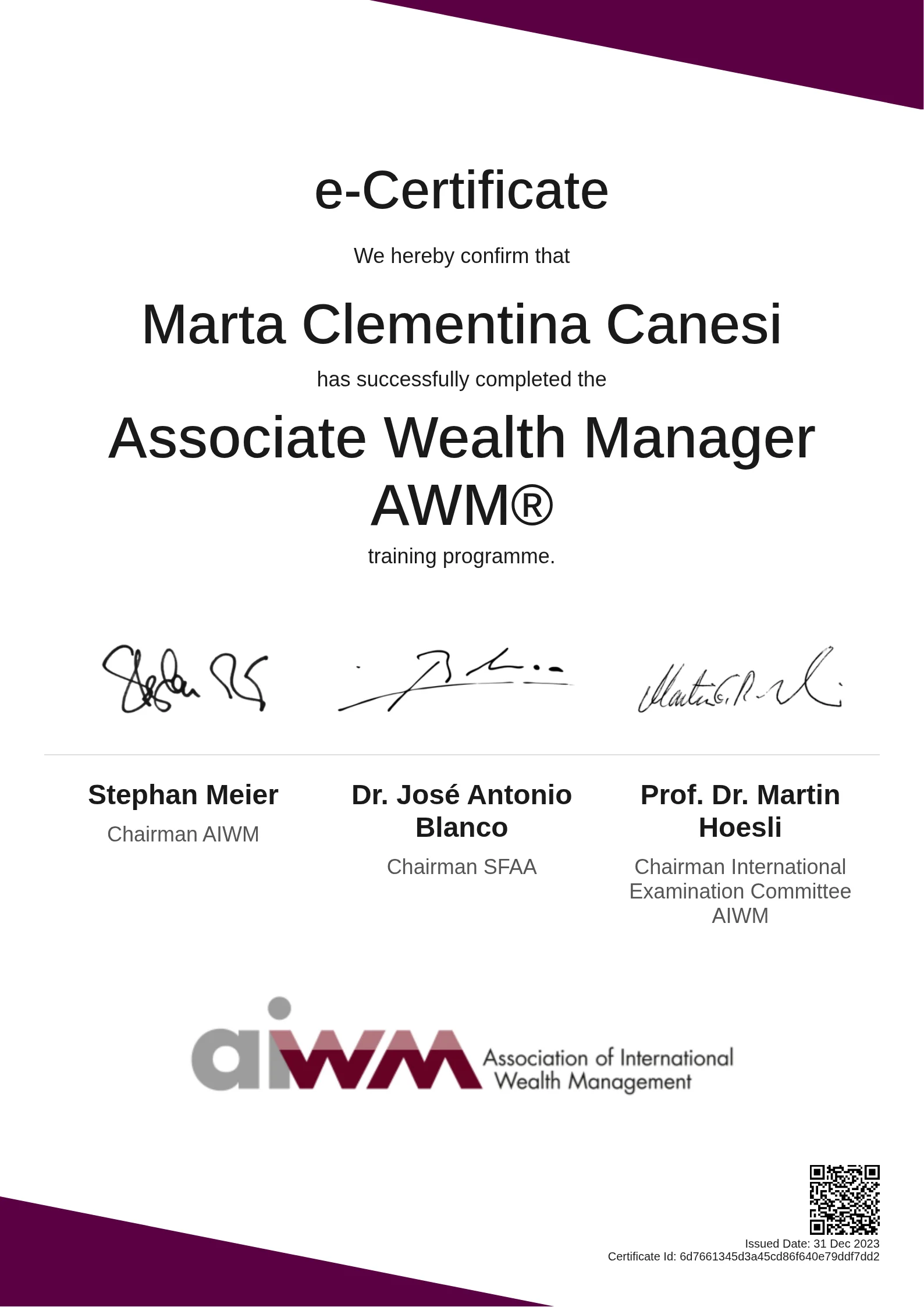  Marta Clementina Canesi | Associate Wealth Manager AWM®