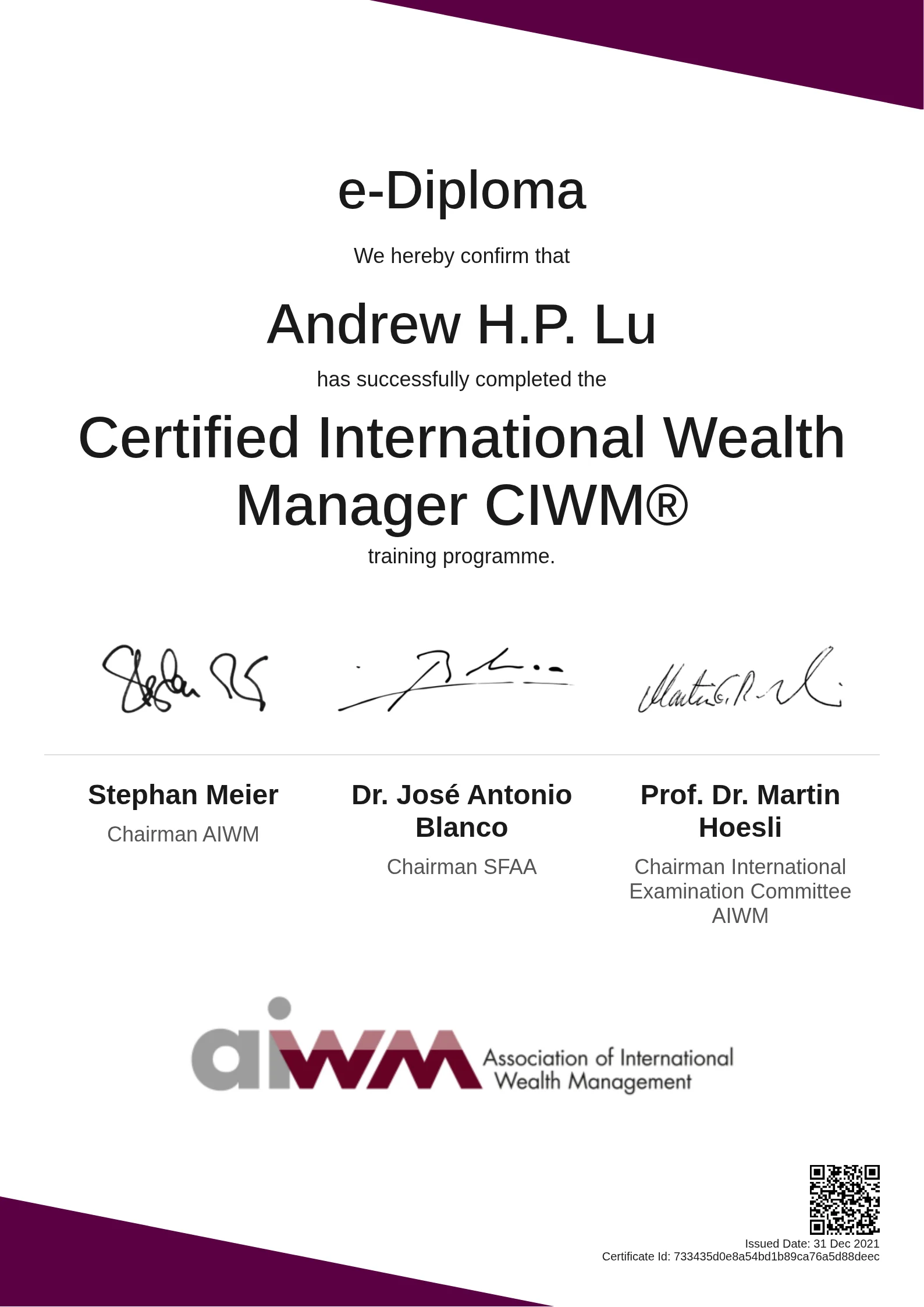  Andrew H.P. Lu | Certified International Wealth Manager CIWM®