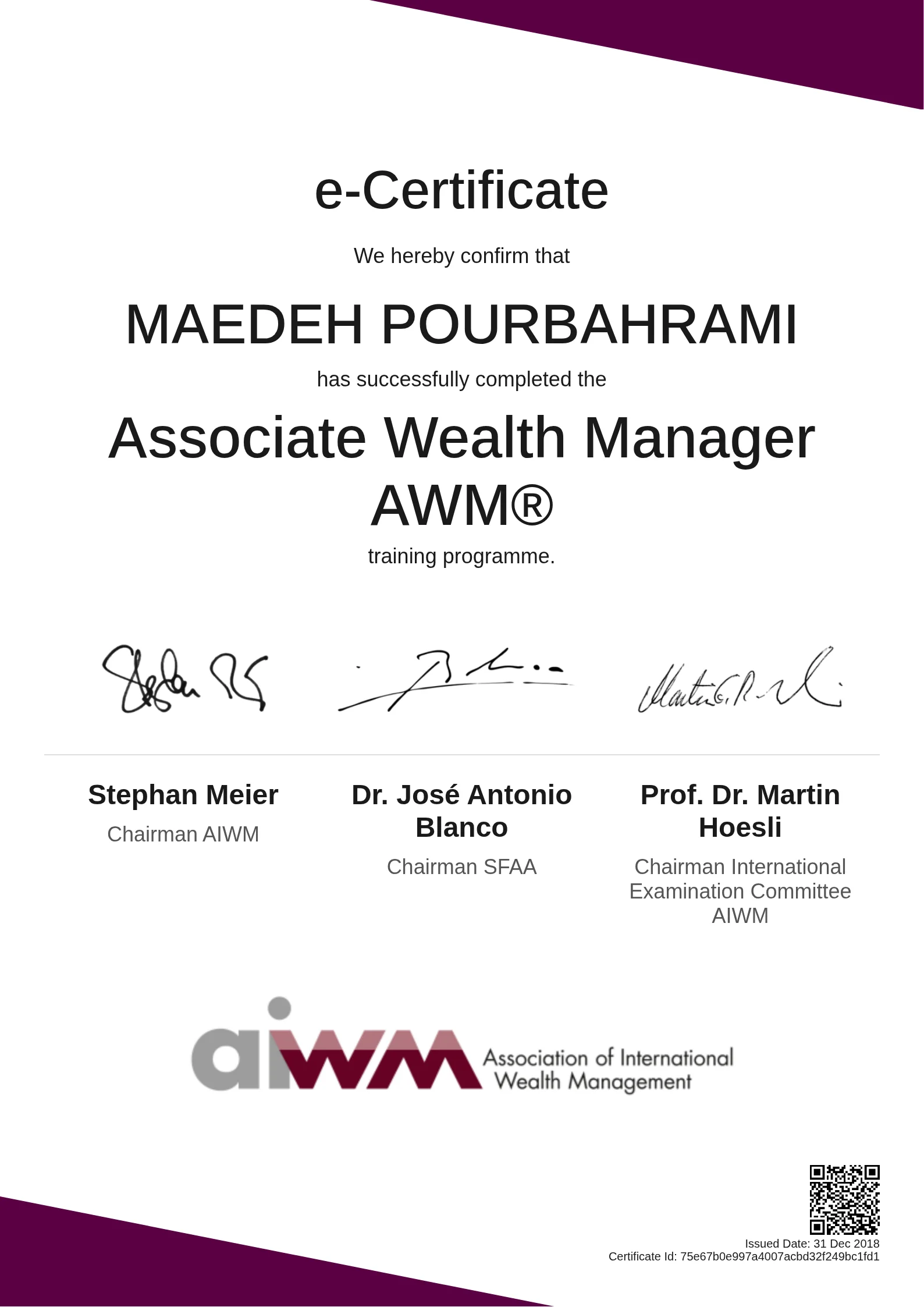  MAEDEH POURBAHRAMI | Associate Wealth Manager AWM®