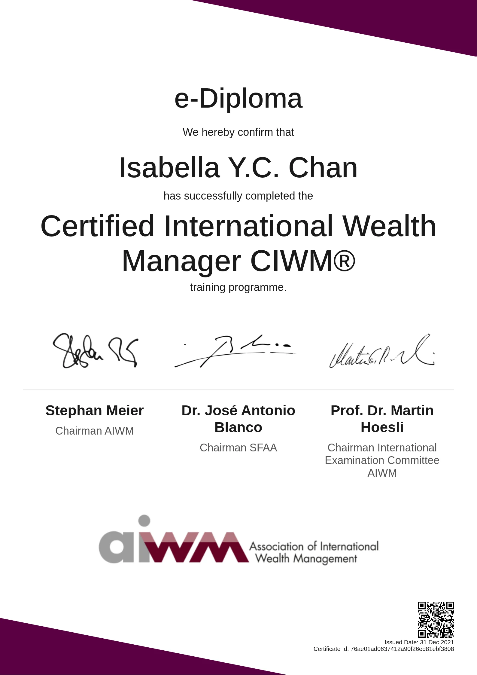  Isabella Y.C. Chan | Certified International Wealth Manager CIWM®