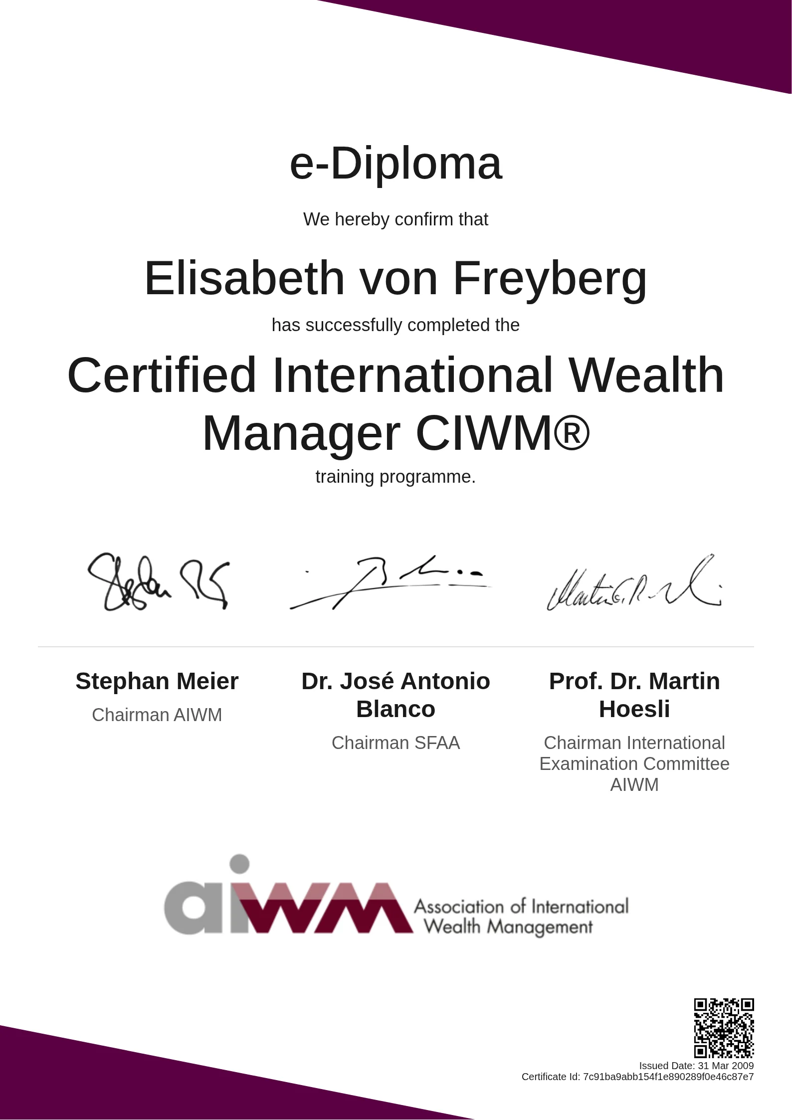  Elisabeth von Freyberg | Certified International Wealth Manager CIWM®