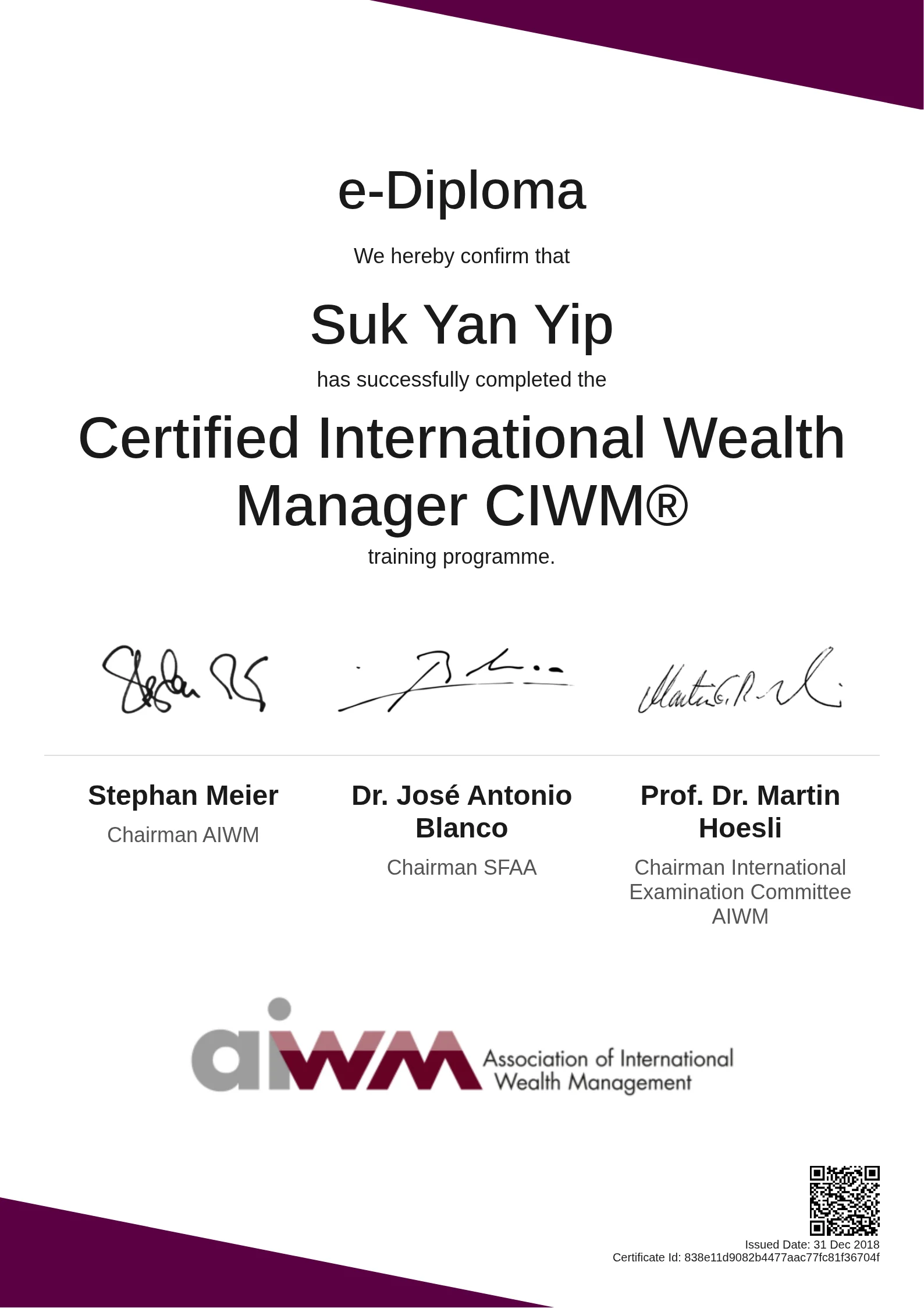  Suk Yan Yip | Certified International Wealth Manager CIWM®