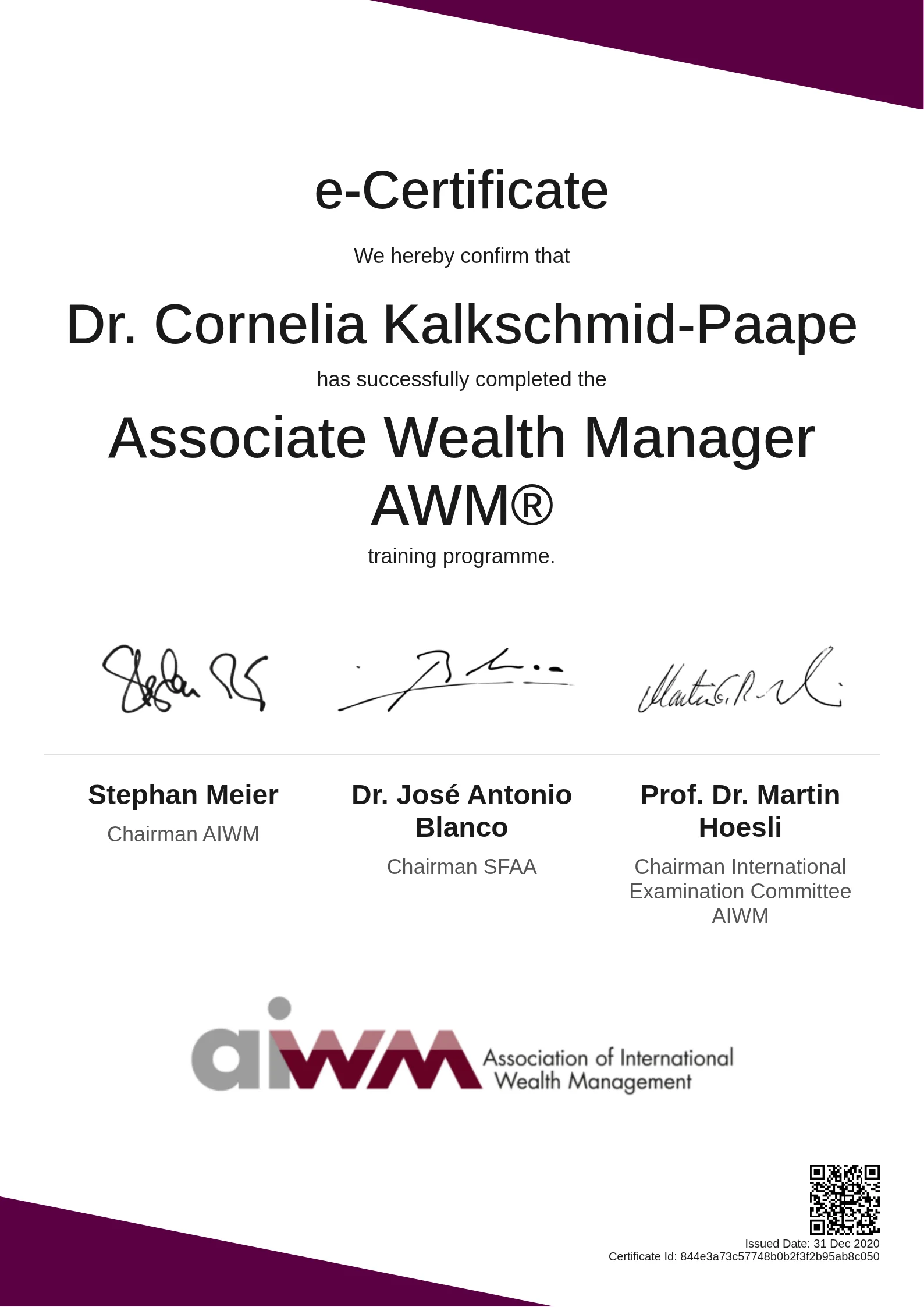 Dr. Cornelia Kalkschmid-Paape | Associate Wealth Manager AWM®