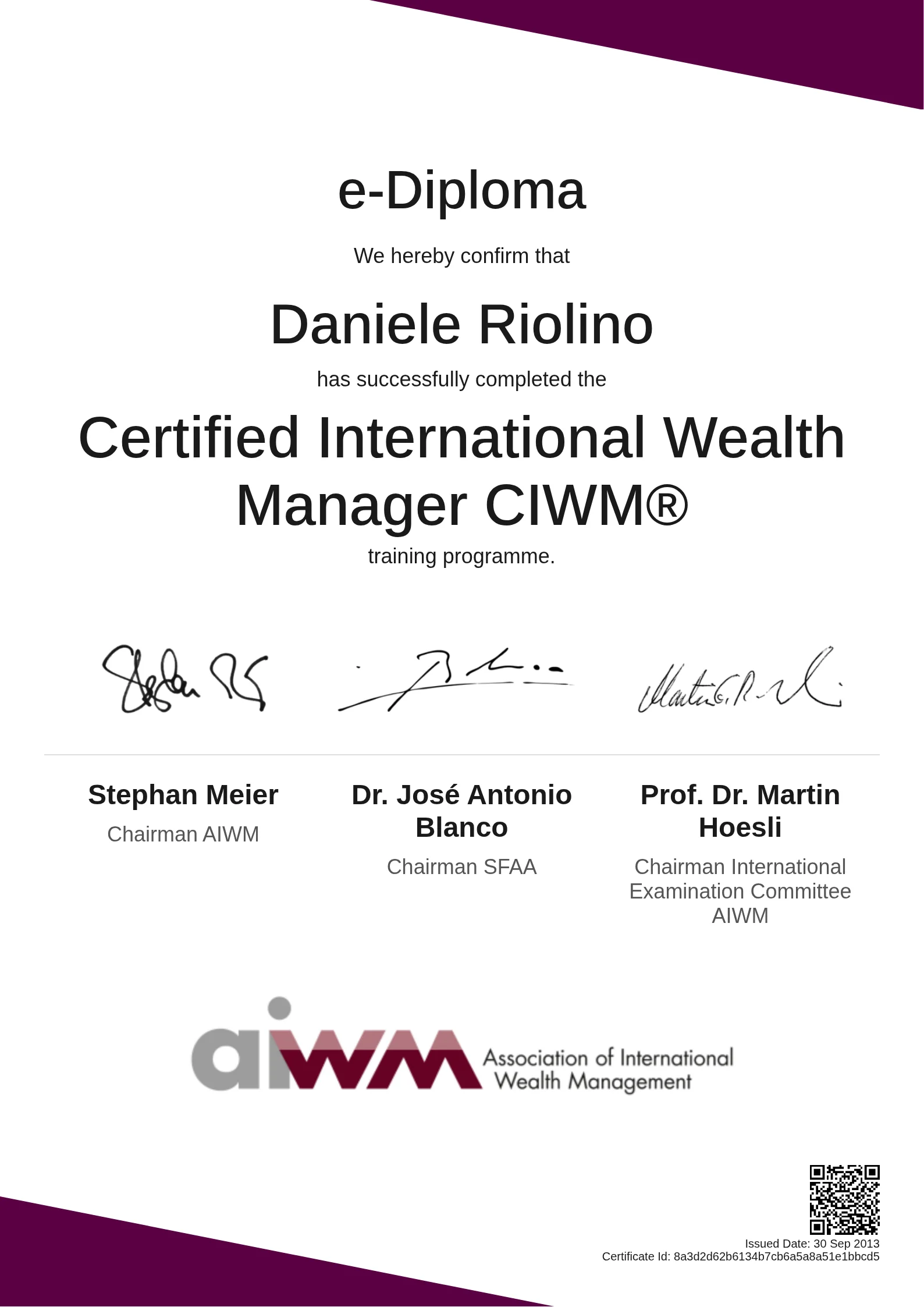  Daniele Riolino | Certified International Wealth Manager CIWM®