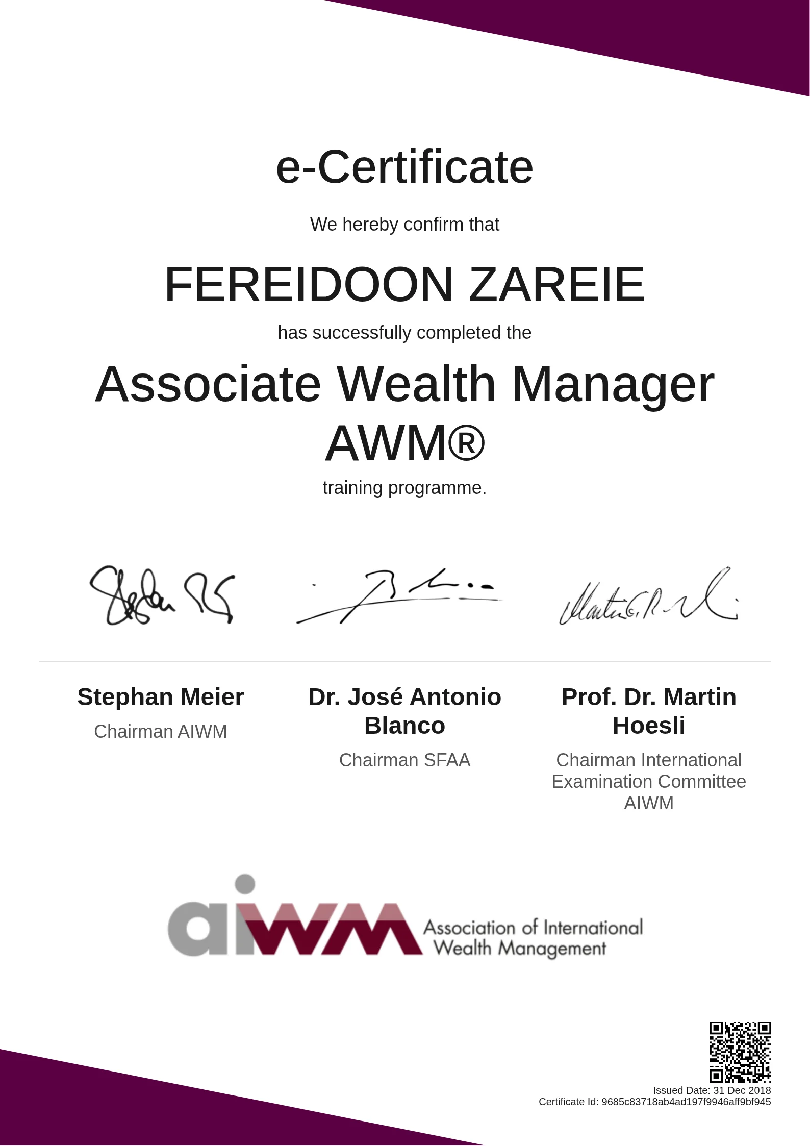  FEREIDOON ZAREIE | Associate Wealth Manager AWM®