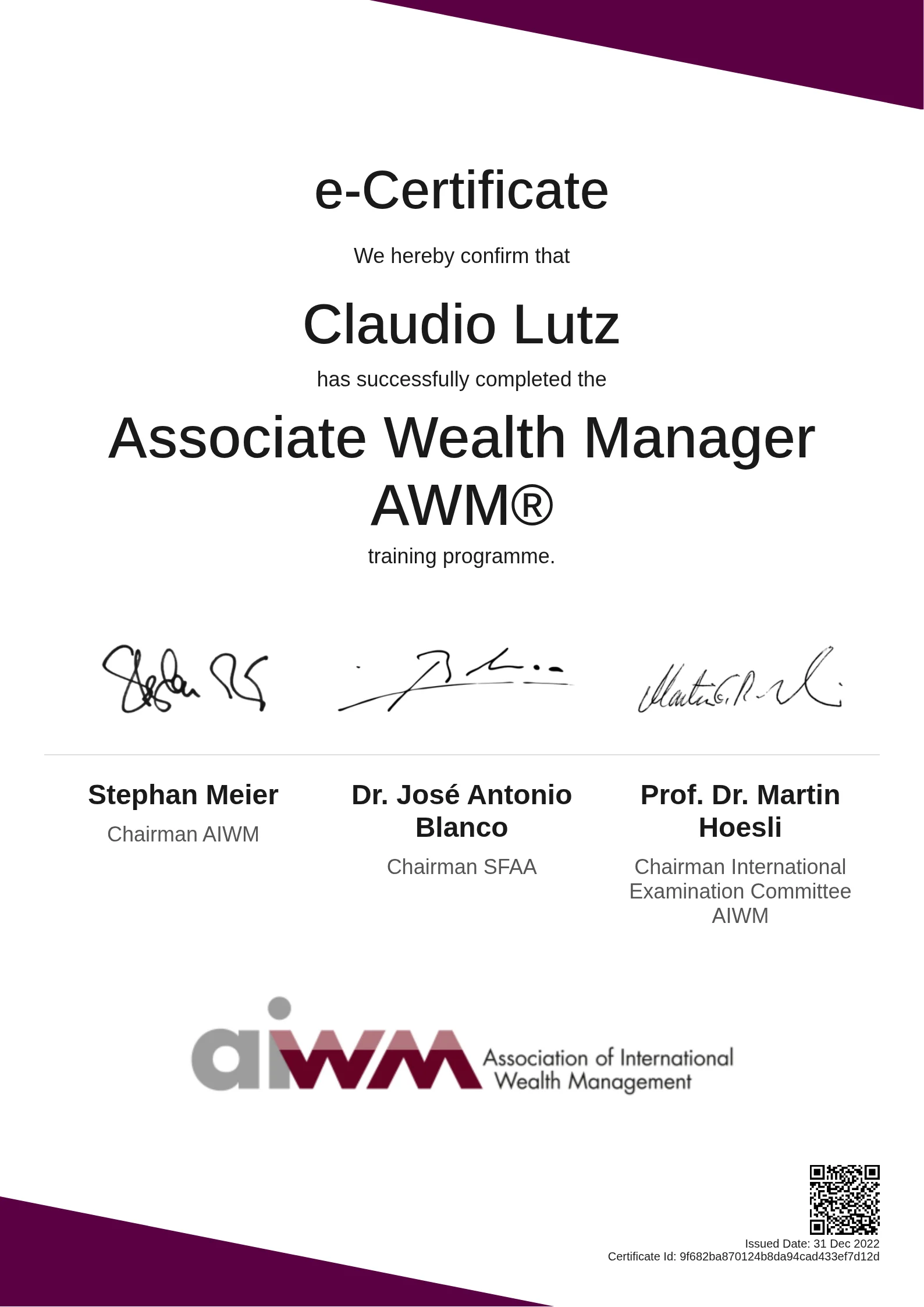  Claudio Lutz | Associate Wealth Manager AWM®