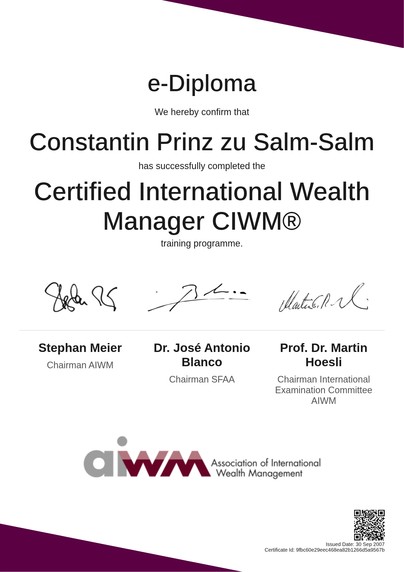  Constantin Prinz zu Salm-Salm | Certified International Wealth Manager CIWM®