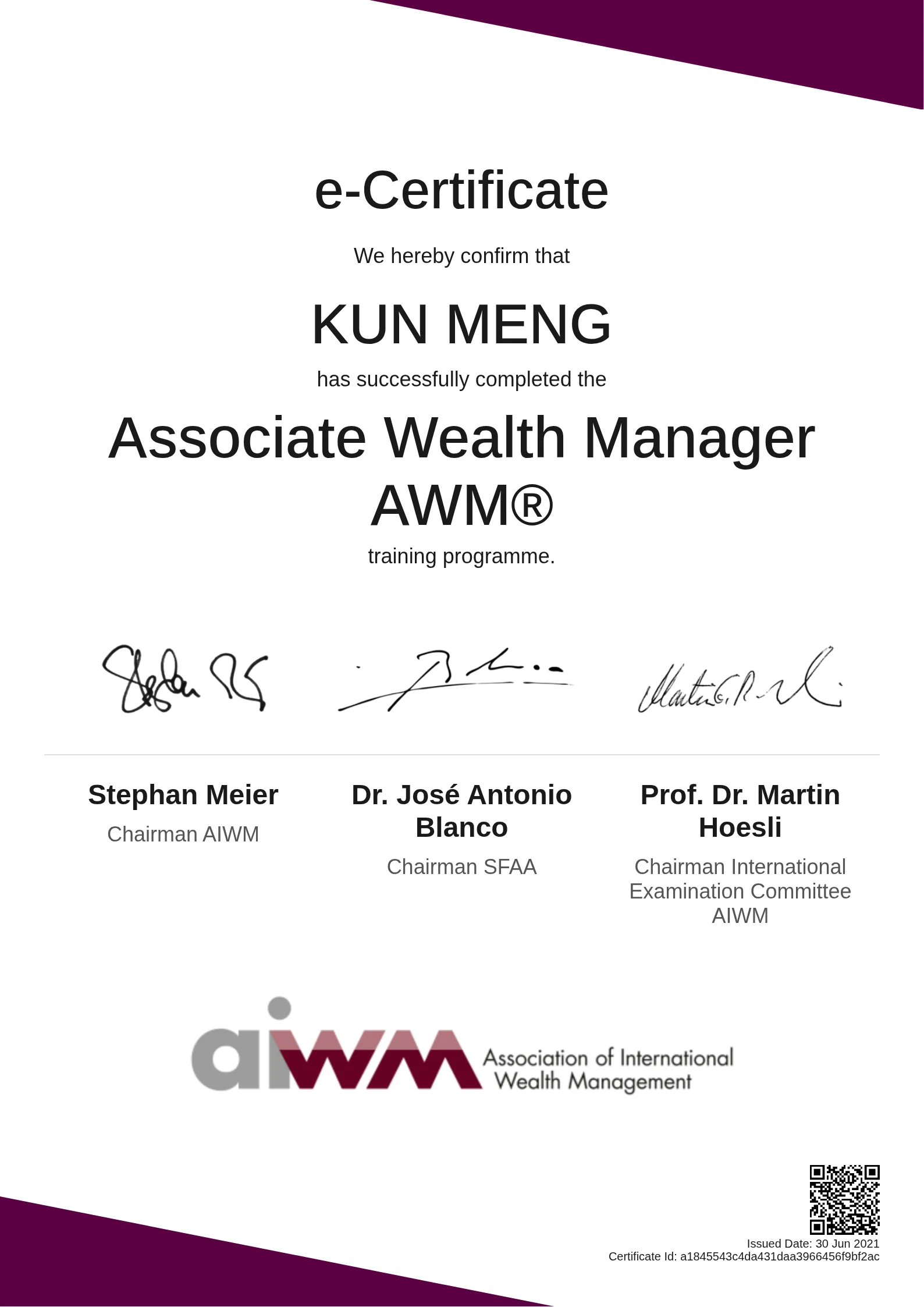  KUN MENG | Associate Wealth Manager AWM®