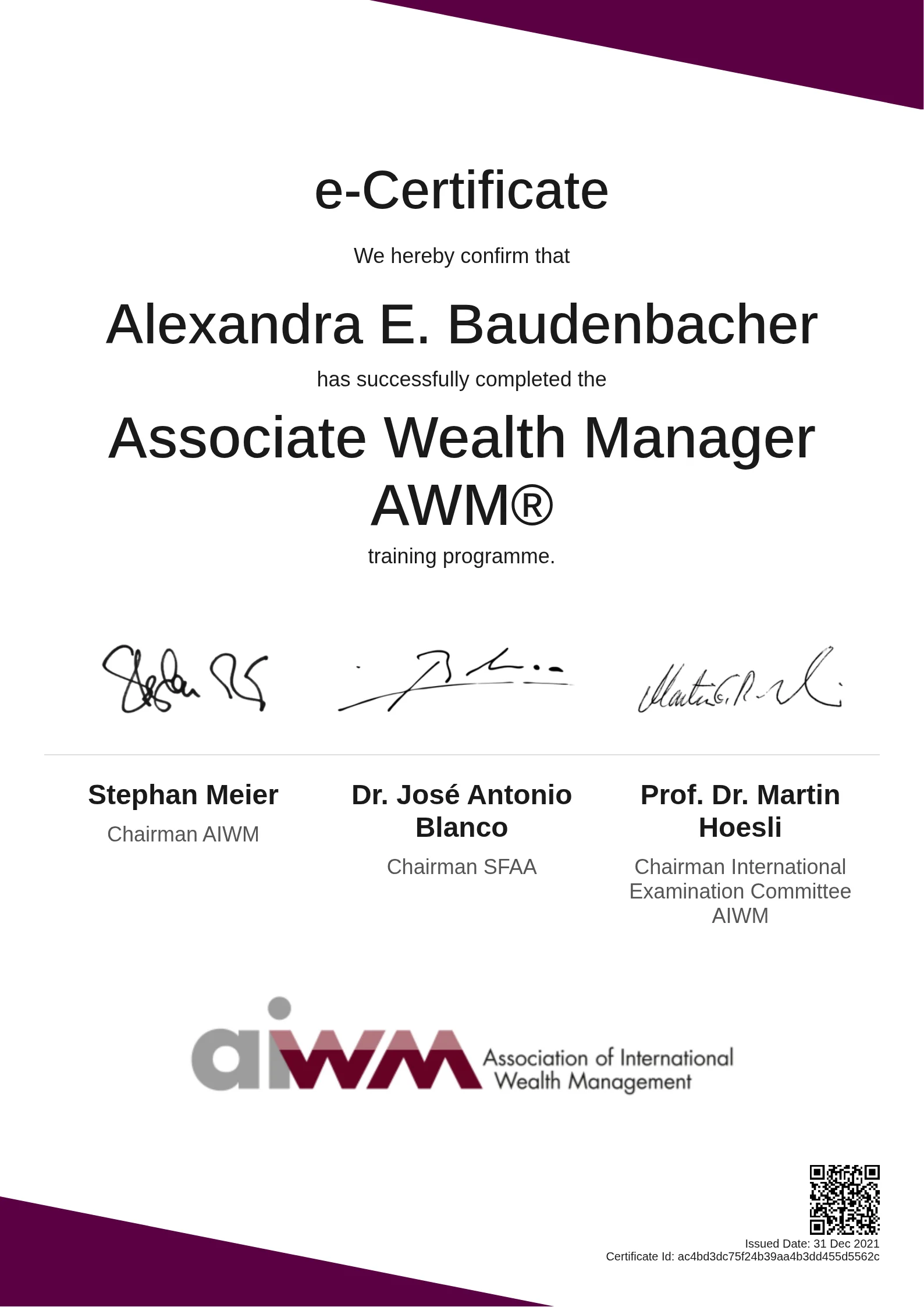  Alexandra E. Baudenbacher | Associate Wealth Manager AWM®