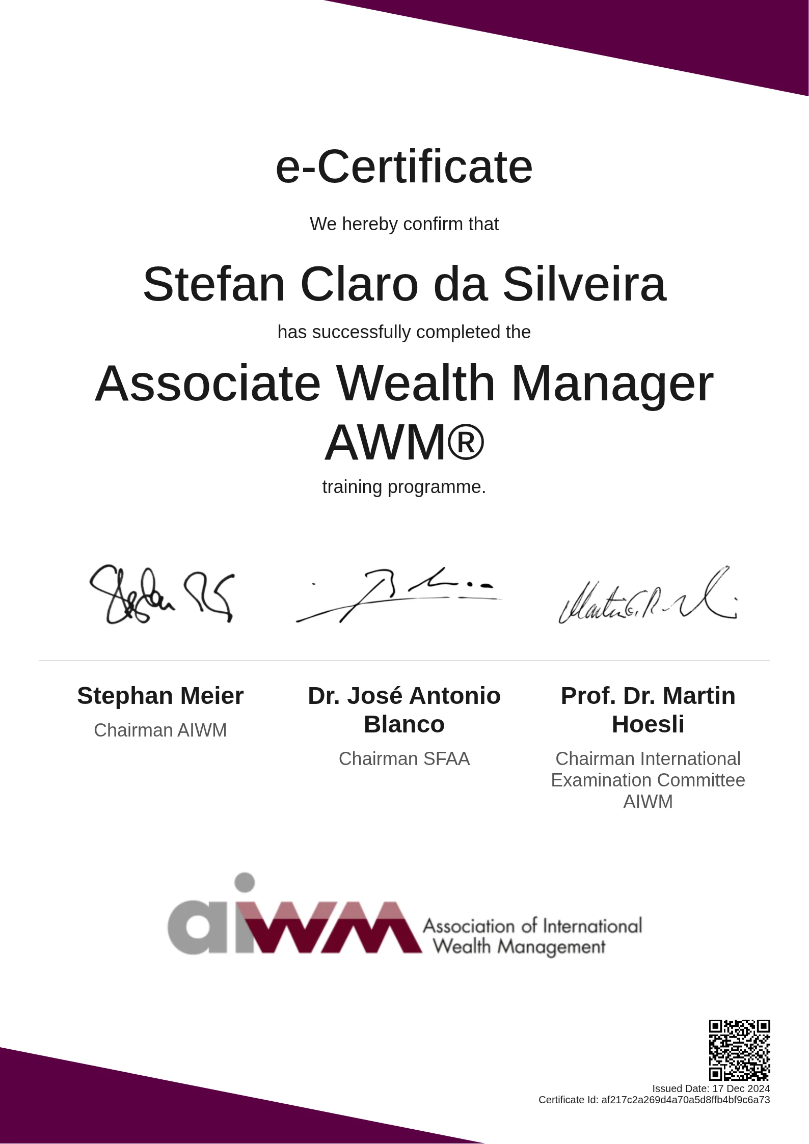  Stefan Claro da Silveira | Associate Wealth Manager AWM®