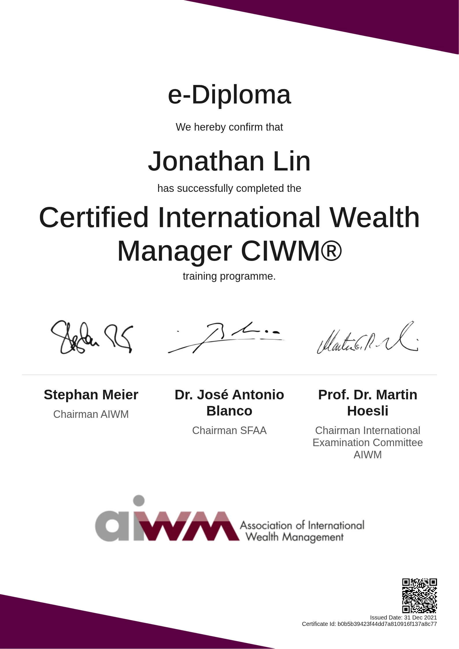  Jonathan Lin | Certified International Wealth Manager CIWM®