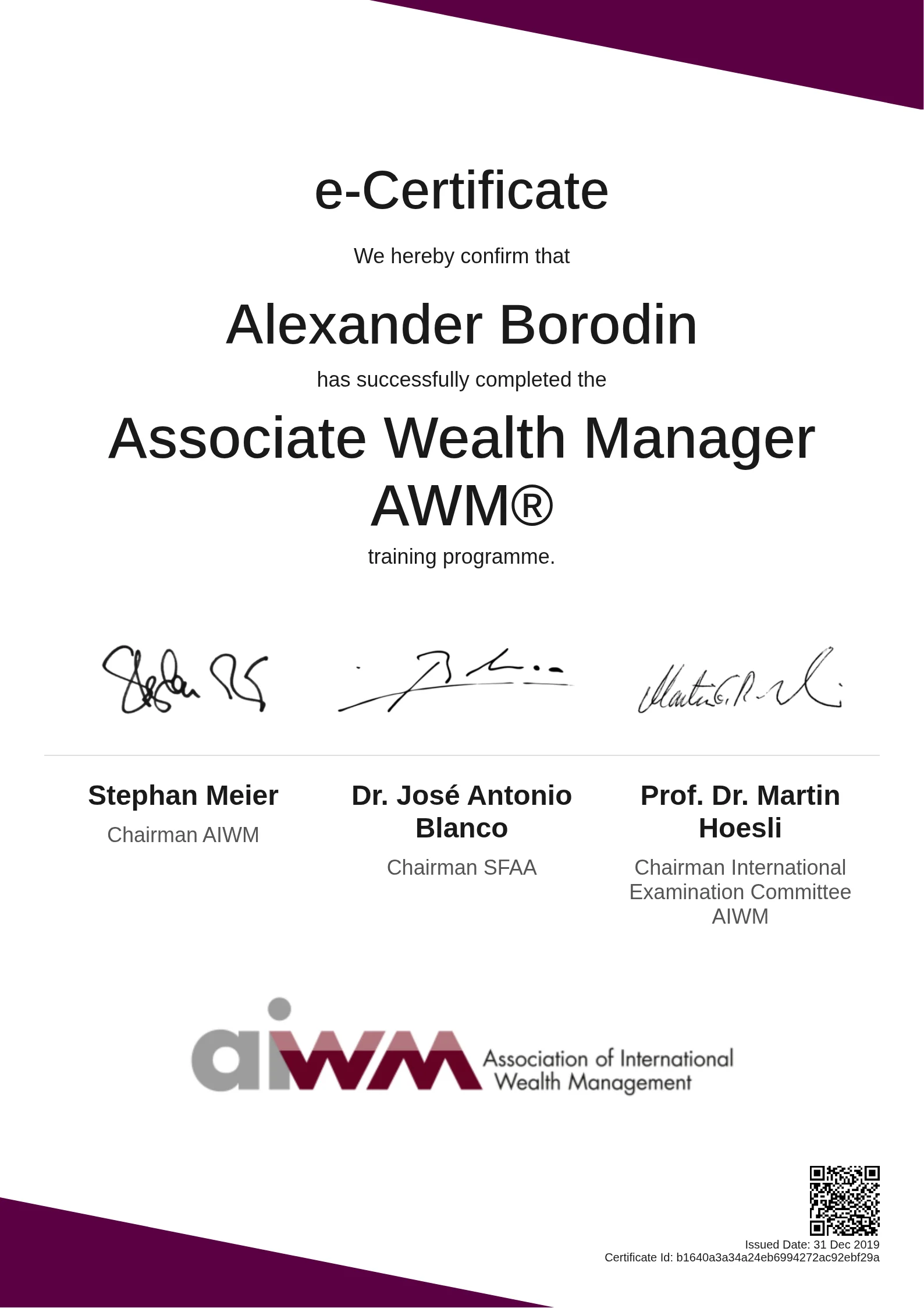  Alexander Borodin | Associate Wealth Manager AWM®