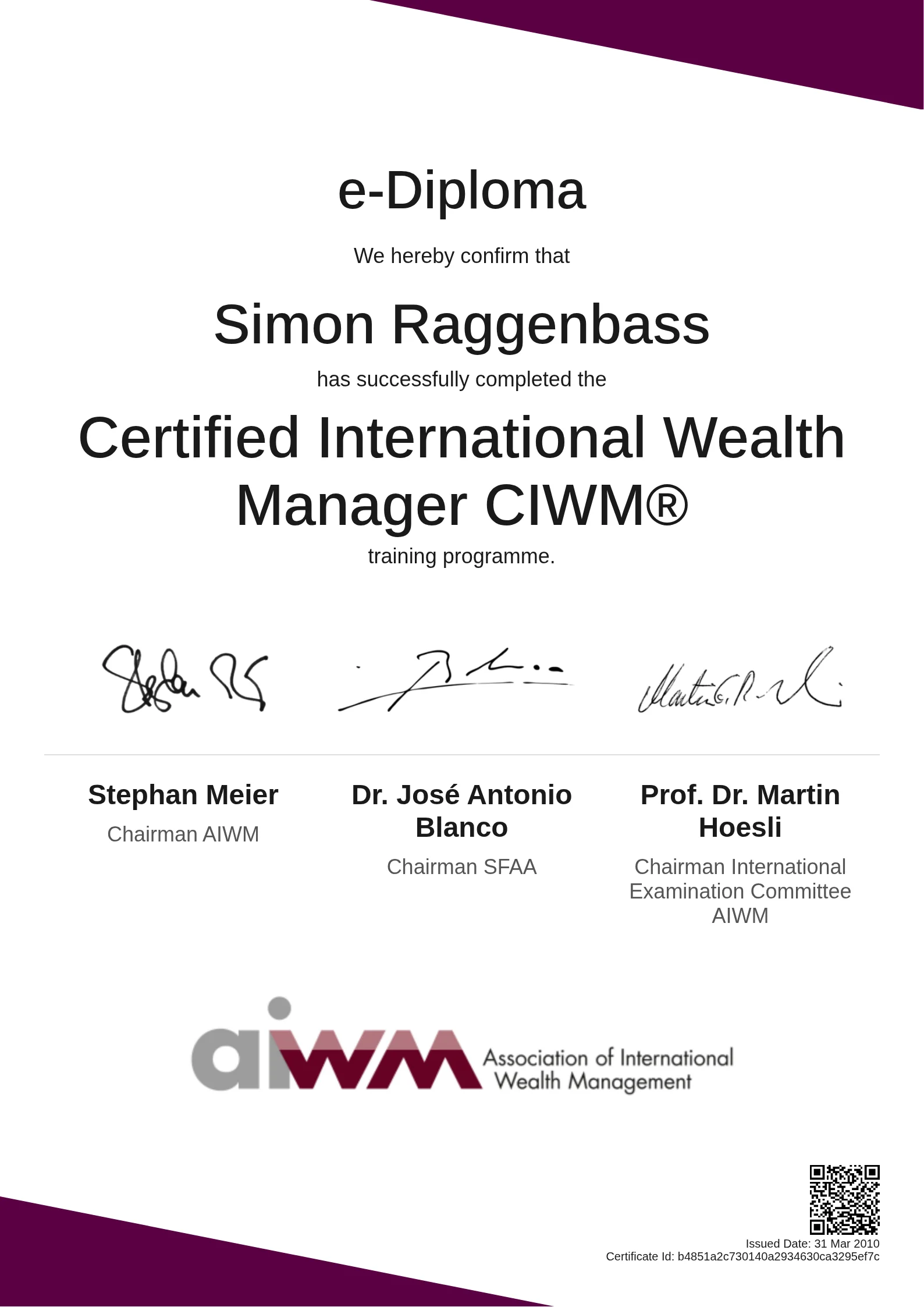  Simon Raggenbass | Certified International Wealth Manager CIWM®