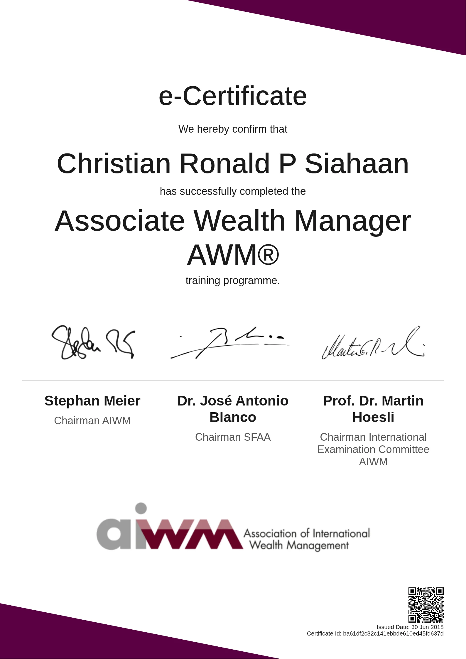  Christian Ronald P Siahaan | Associate Wealth Manager AWM®