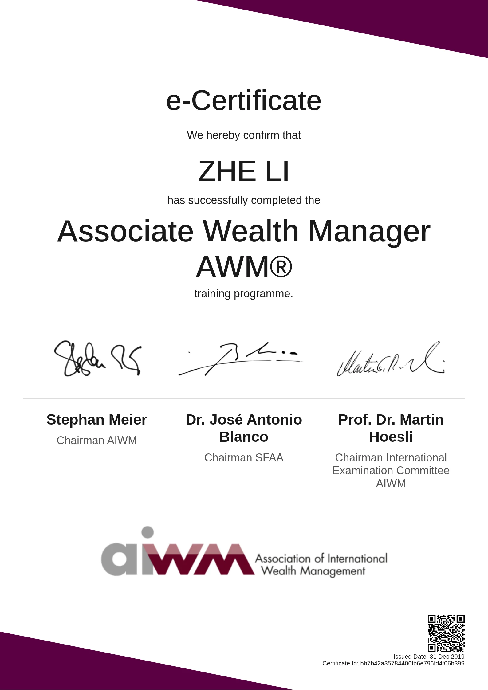  ZHE LI | Associate Wealth Manager AWM®