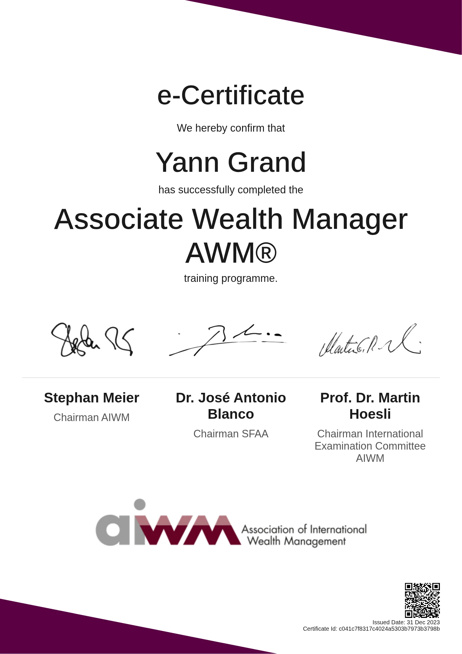  Yann Grand | Associate Wealth Manager AWM®