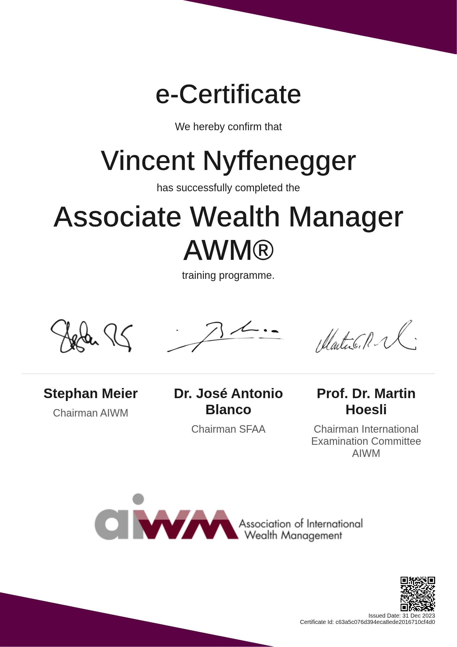  Vincent Nyffenegger | Associate Wealth Manager AWM®