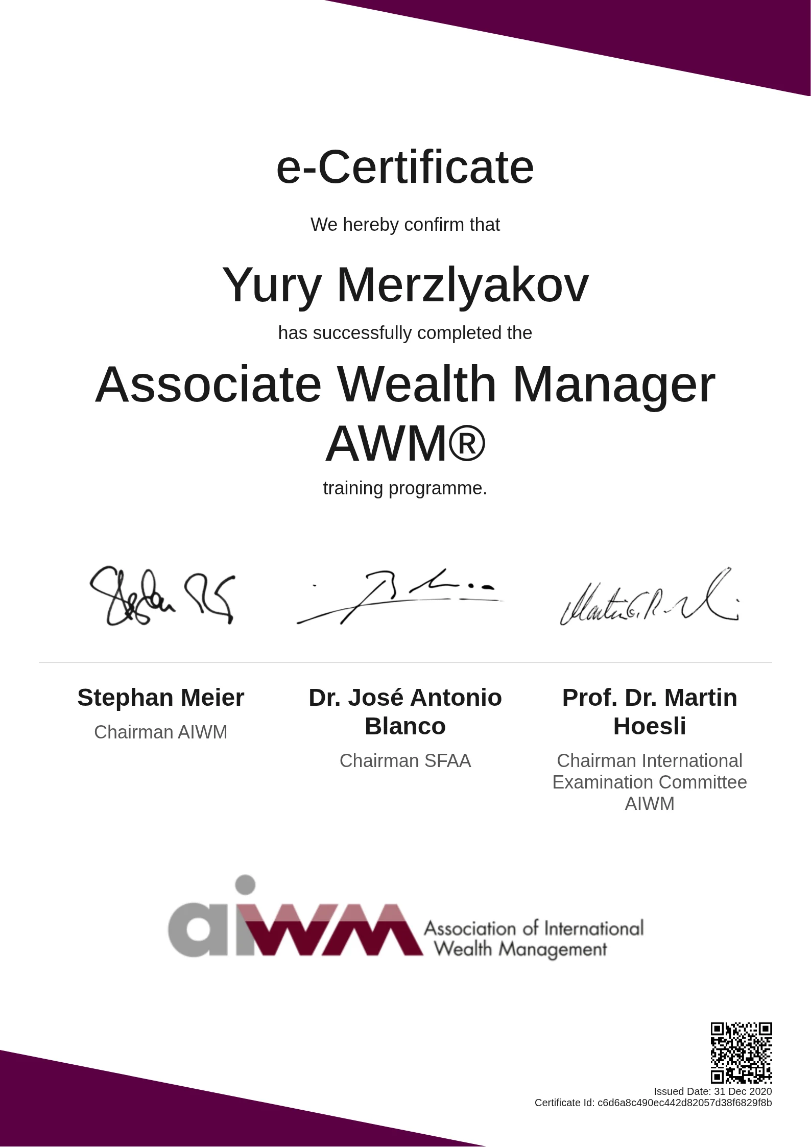  Yury Merzlyakov | Associate Wealth Manager AWM®