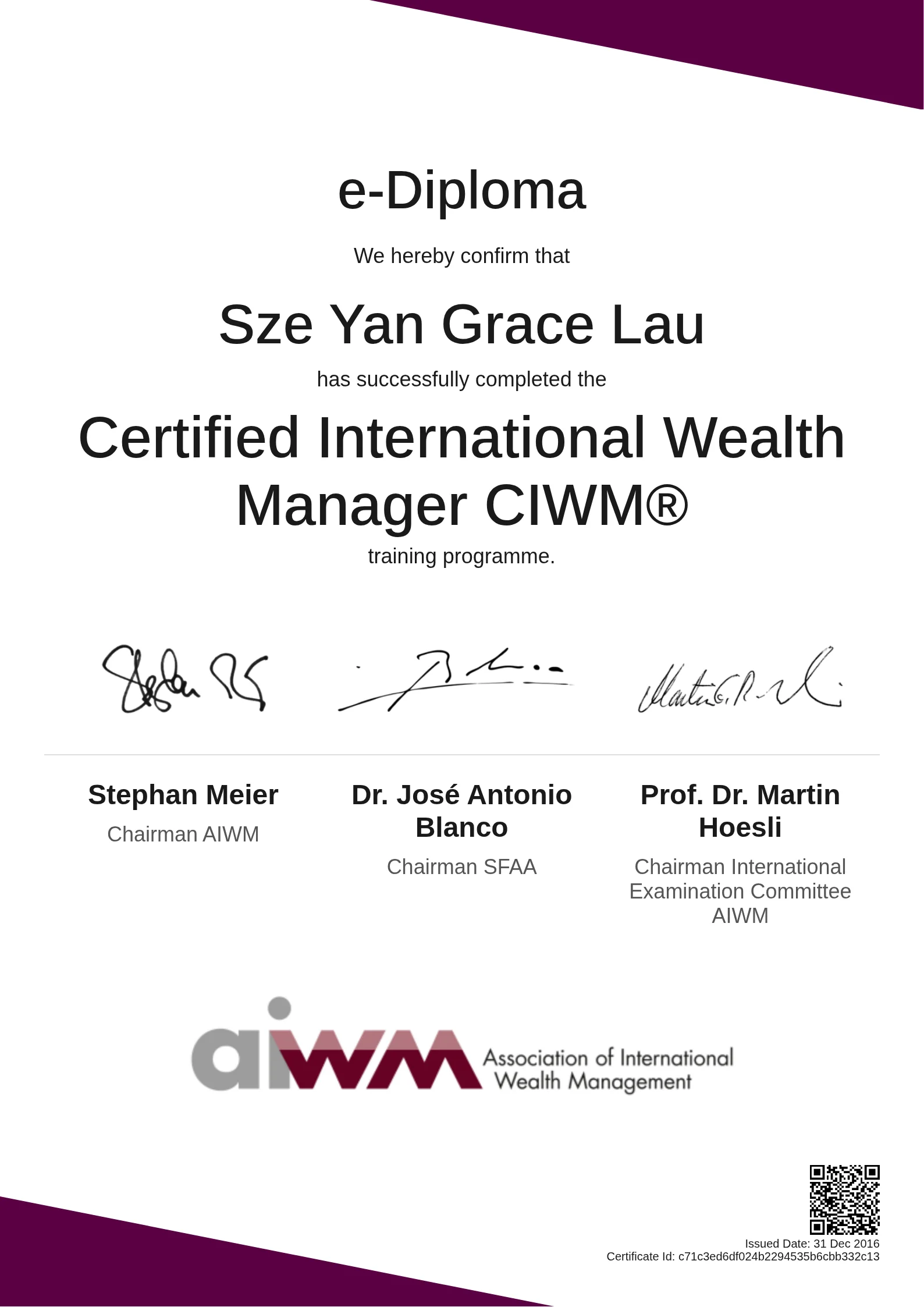  Sze Yan Grace Lau | Certified International Wealth Manager CIWM®