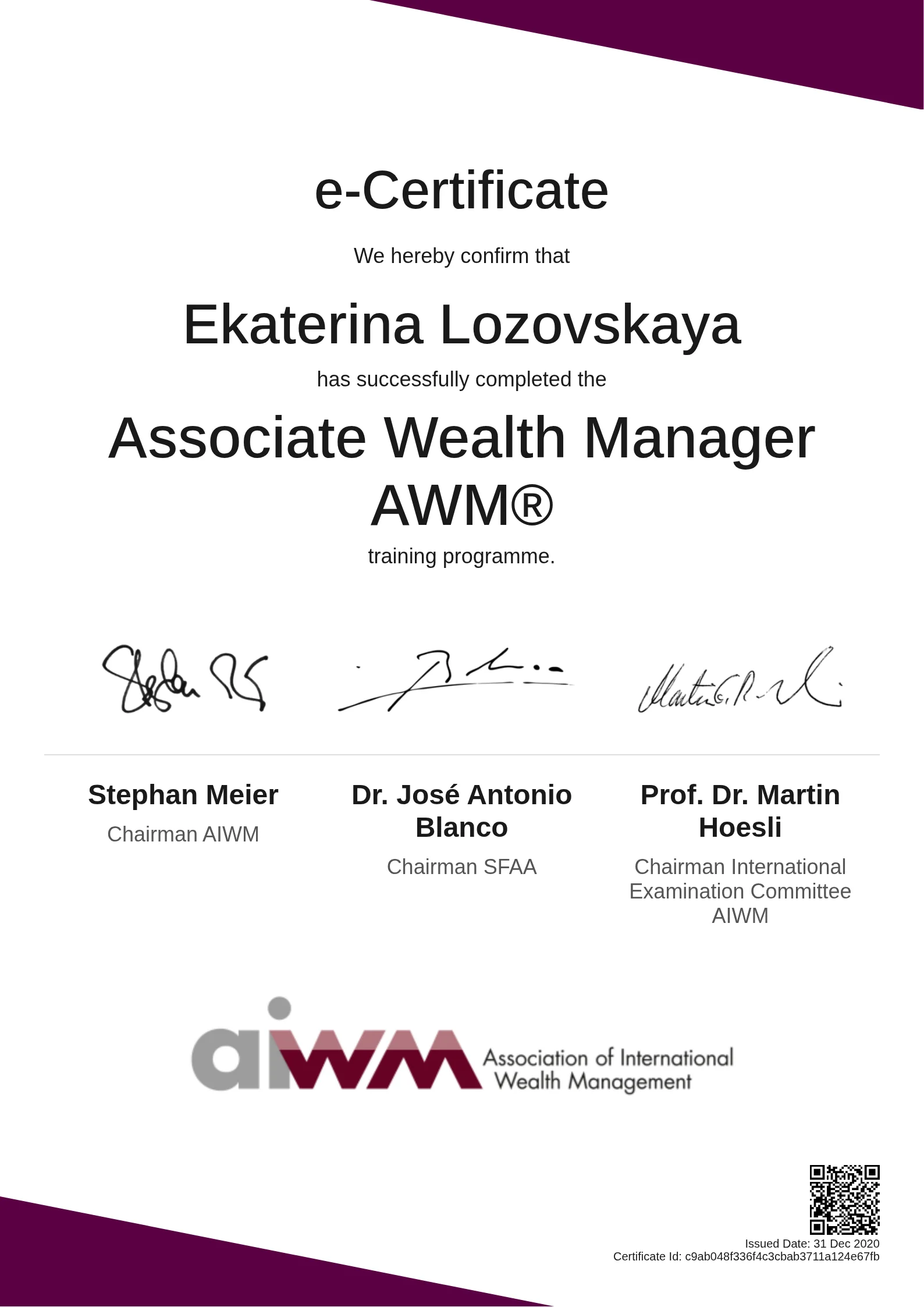  Ekaterina Lozovskaya | Associate Wealth Manager AWM®