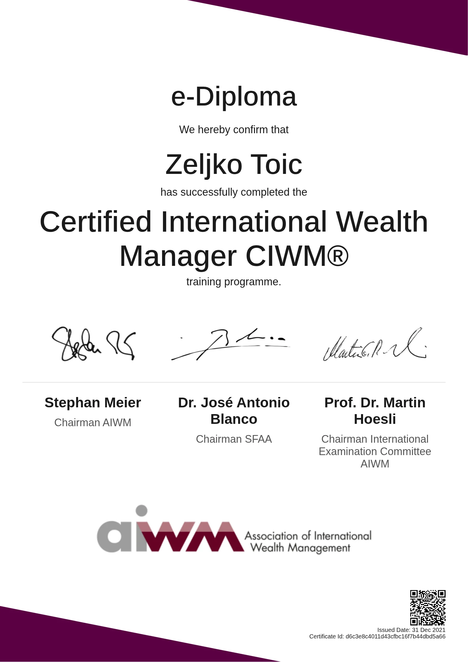  Zeljko Toic | Certified International Wealth Manager CIWM®