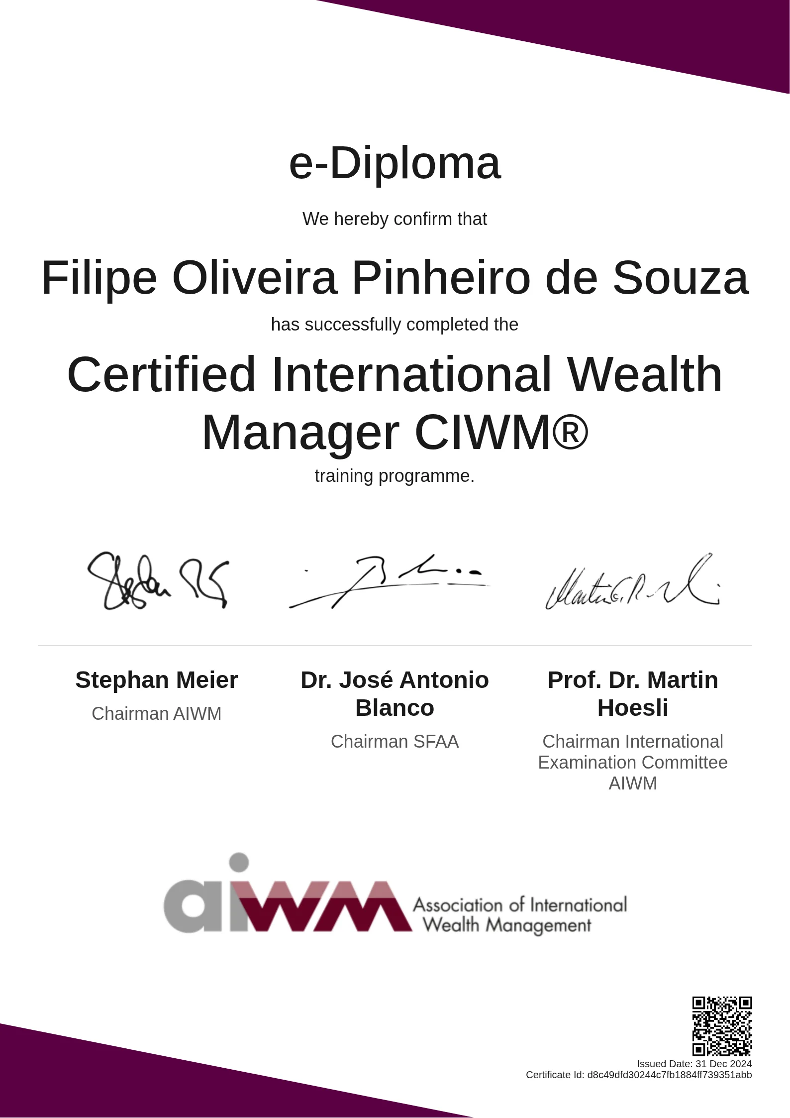  Filipe Oliveira Pinheiro de Souza | Certified International Wealth Manager CIWM®