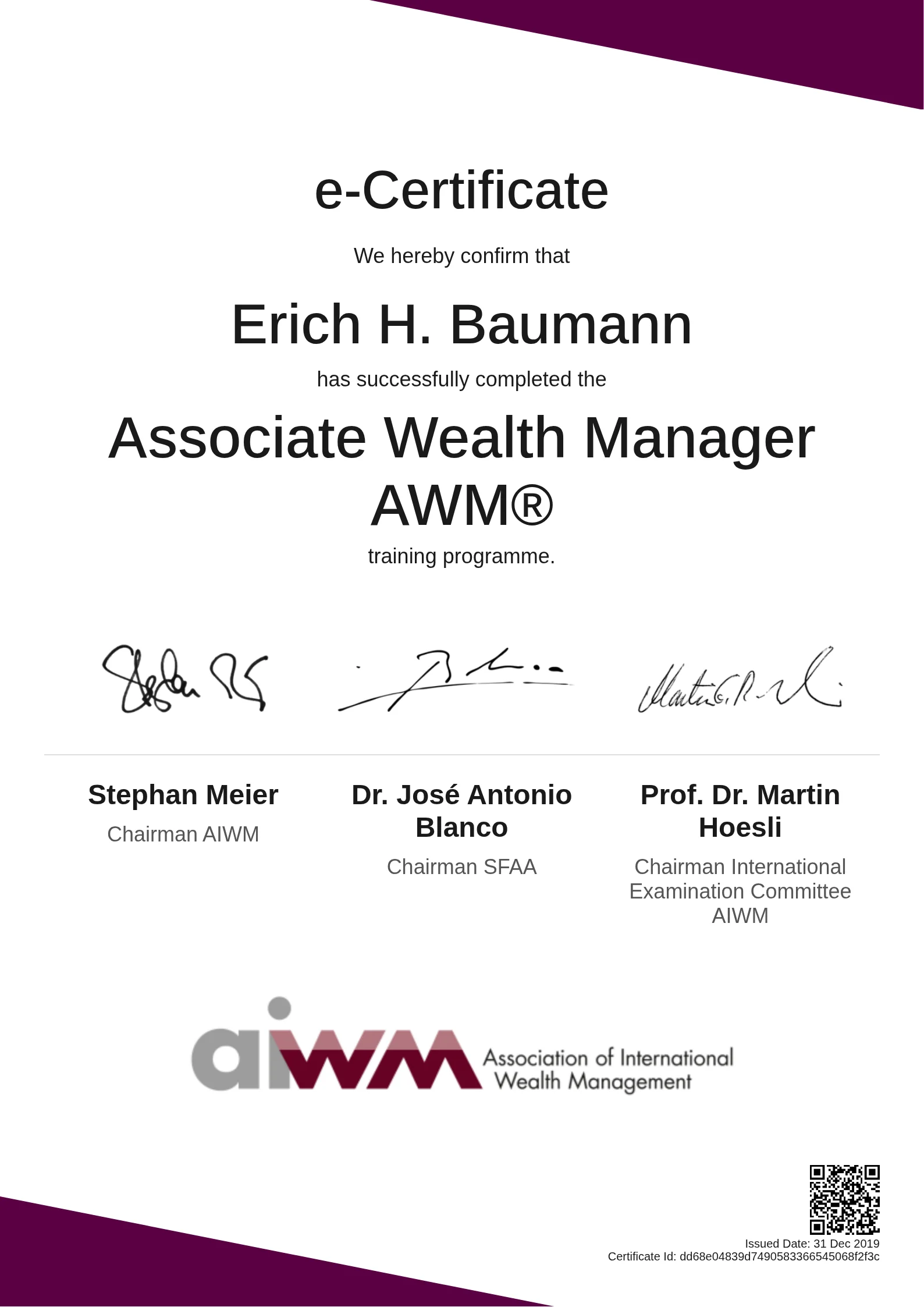  Erich H. Baumann | Associate Wealth Manager AWM®