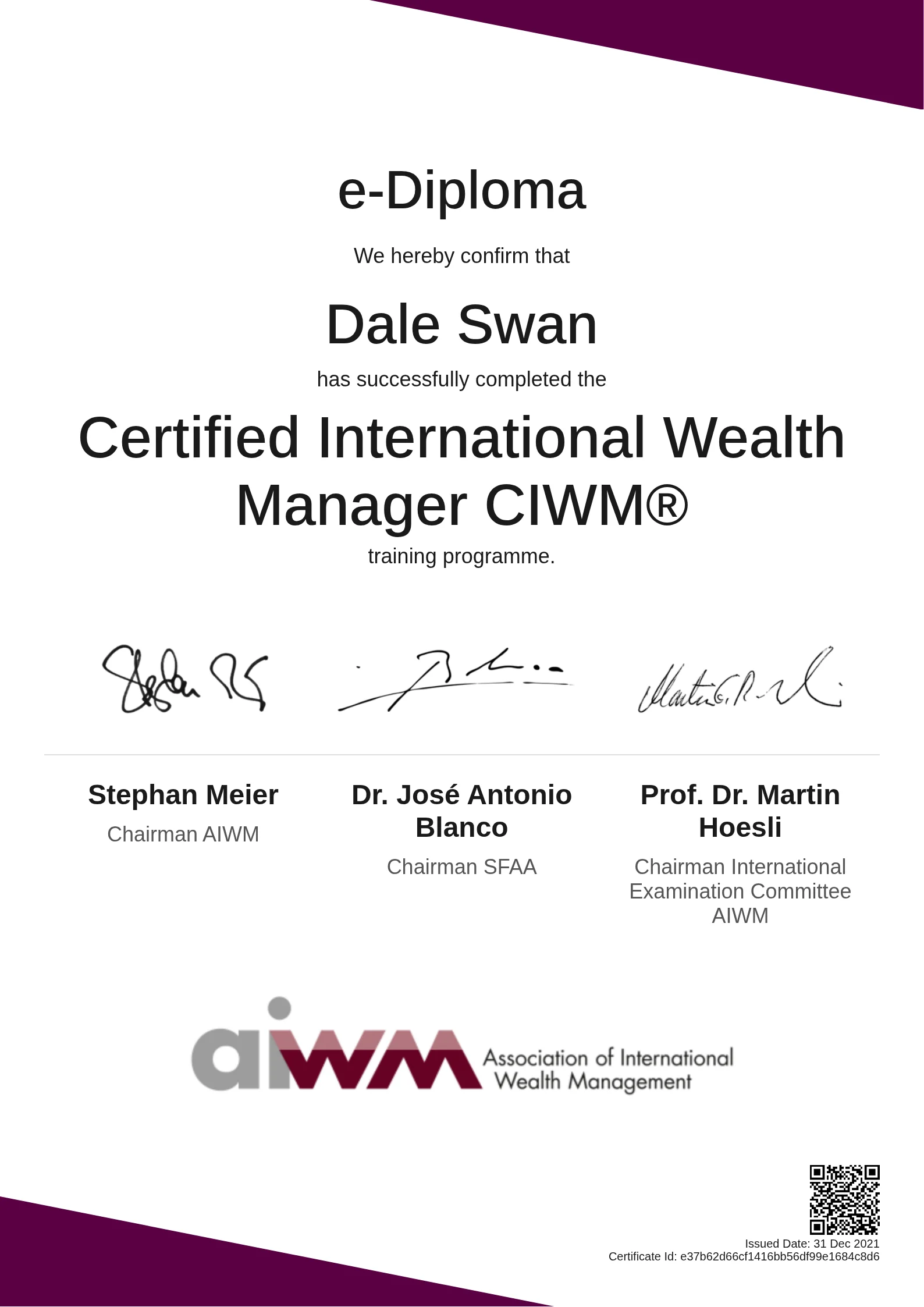  Dale Swan | Certified International Wealth Manager CIWM®