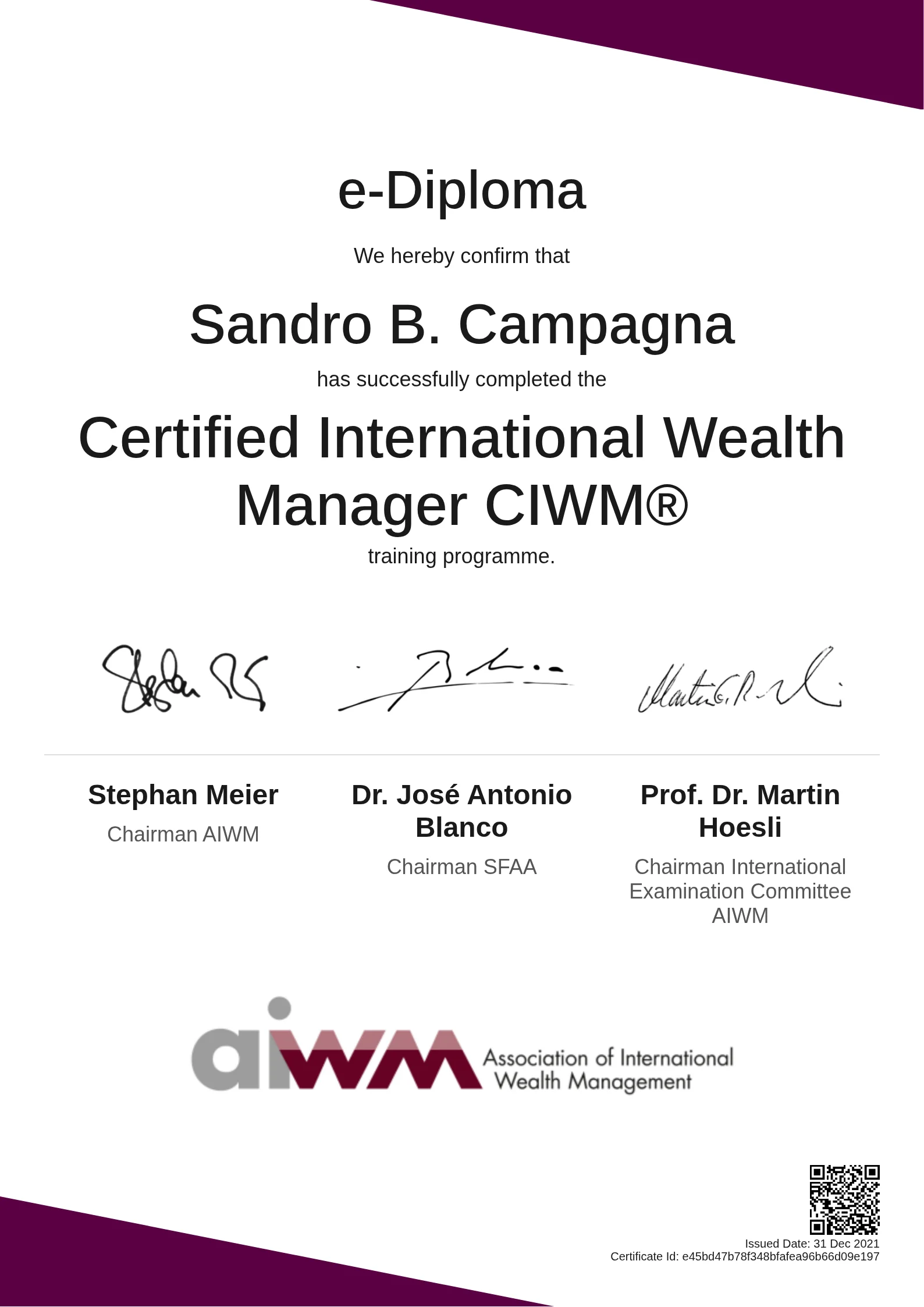  Sandro B. Campagna | Certified International Wealth Manager CIWM®